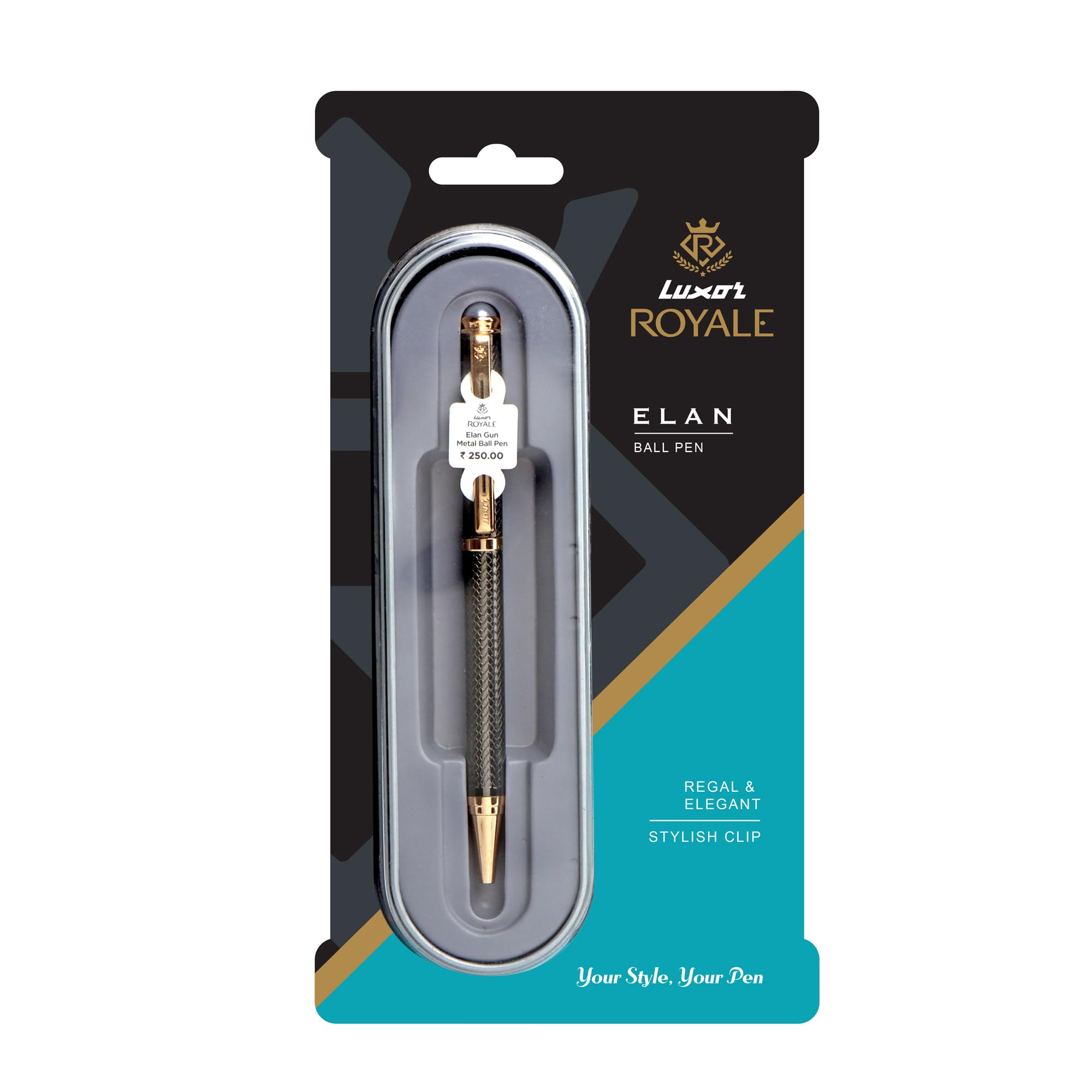 Gunmetal textured Luxor ball pen with blue ink and clip