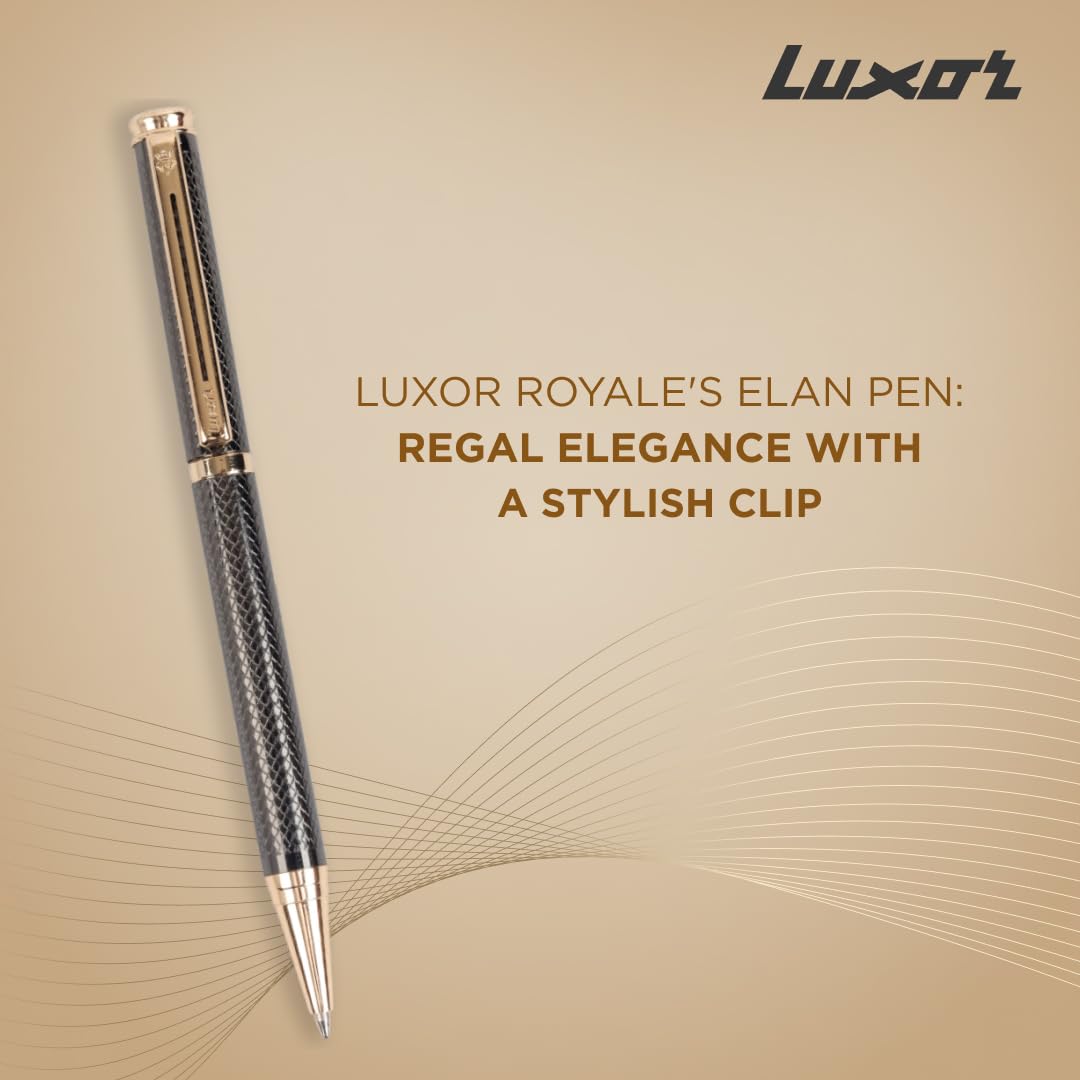 Luxor Royale, Elan, Ball Pen, Pack of 1, Gunmetal Textured Body, Ink Colour- Blue, Gold Trim, Stylish Clip, Sleek & Elegant, The Ultimate Choice for Writers & Professional Gifting – view 2