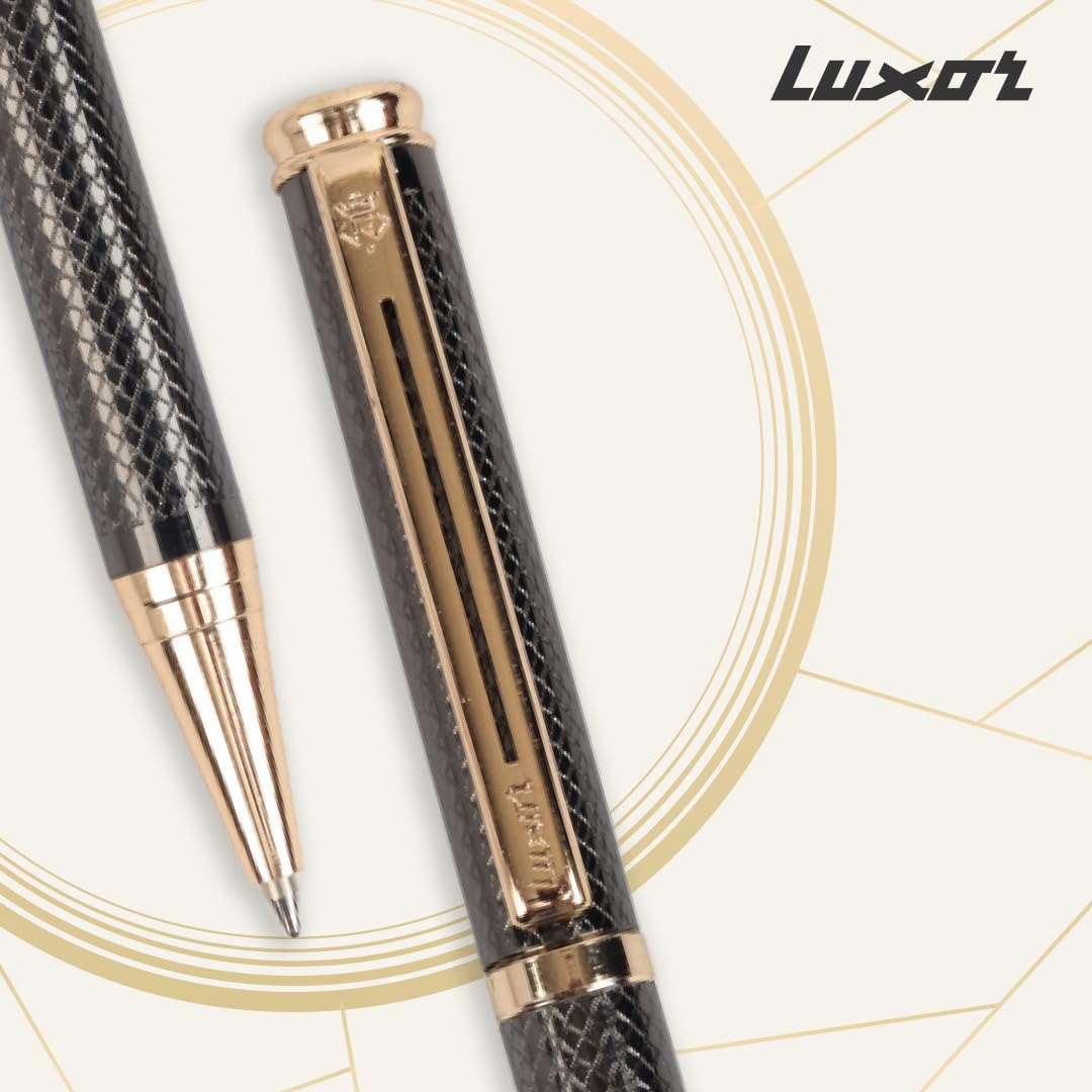 Luxor Royale, Elan, Ball Pen, Pack of 1, Gunmetal Textured Body, Ink Colour- Blue, Gold Trim, Stylish Clip, Sleek & Elegant, The Ultimate Choice for Writers & Professional Gifting – view 4