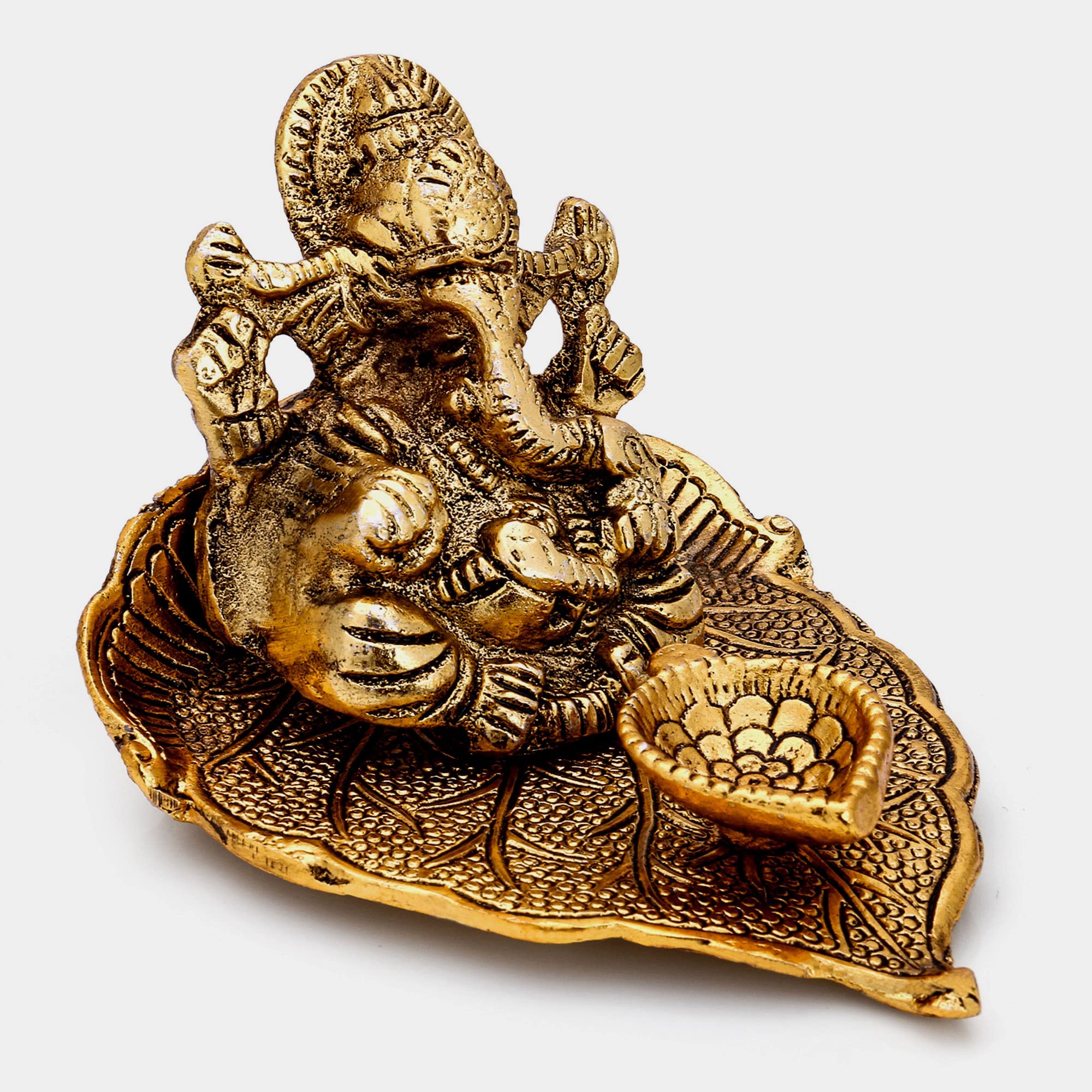 Collectible India Return Gift Ganesh Idol on Leaf - Lord Ganesha with Diya - Metal Diya for Diwali Decoration Items Home Decorative Gift Puja Gifts Corporate, Diwali Gift Item – view 2