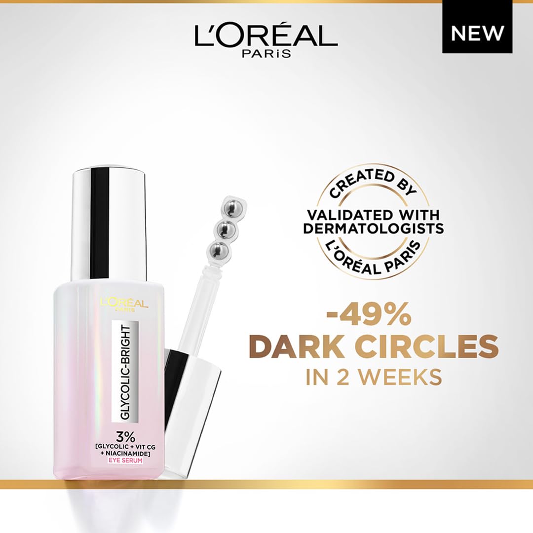 L'Oréal Paris Glycolic Bright Dark Circle Eye Serum with 3% [GLYCOLIC + VIT CG + NIACINAMIDE], 20ml – view 3