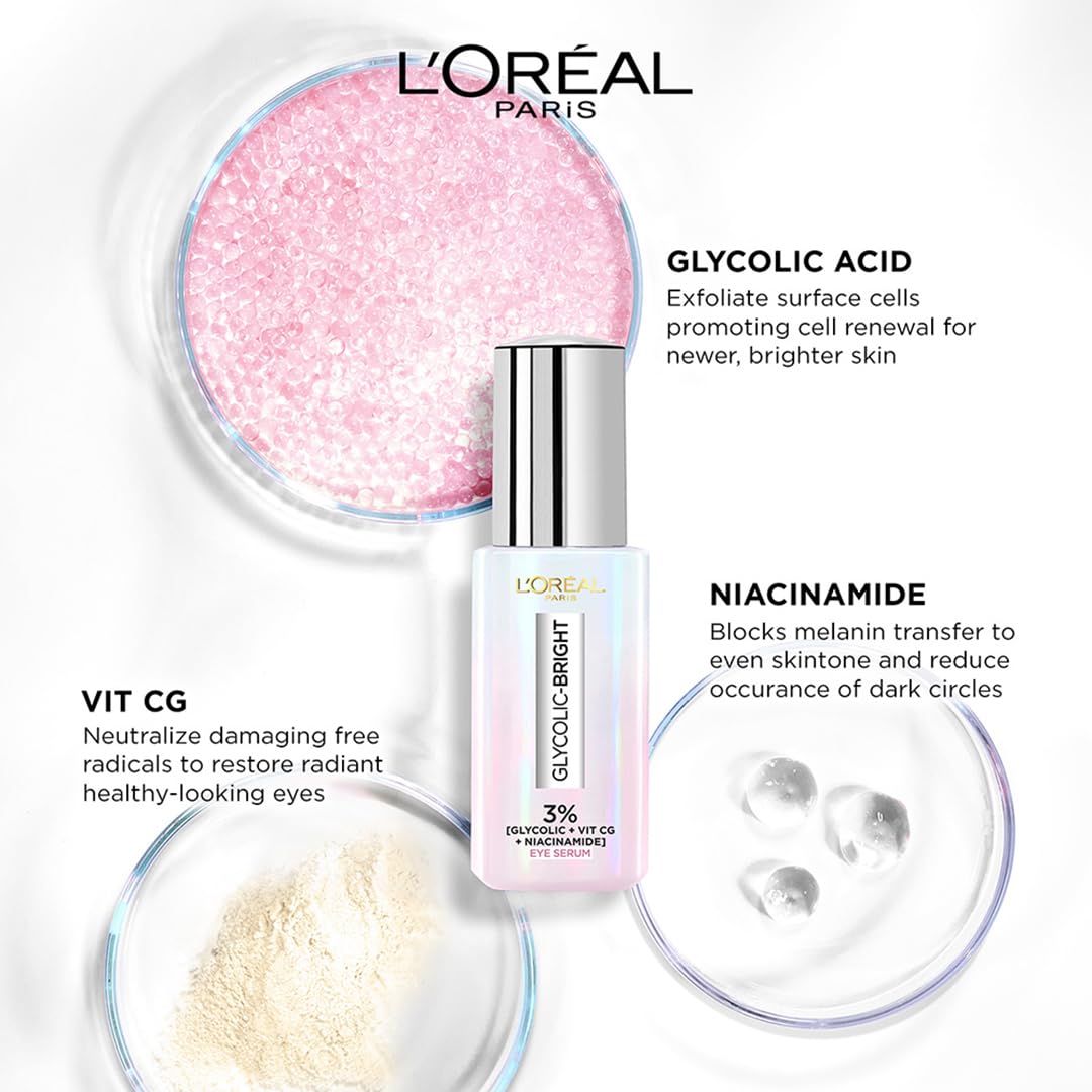 L'Oréal Paris Glycolic Bright Dark Circle Eye Serum with 3% [GLYCOLIC + VIT CG + NIACINAMIDE], 20ml – view 5
