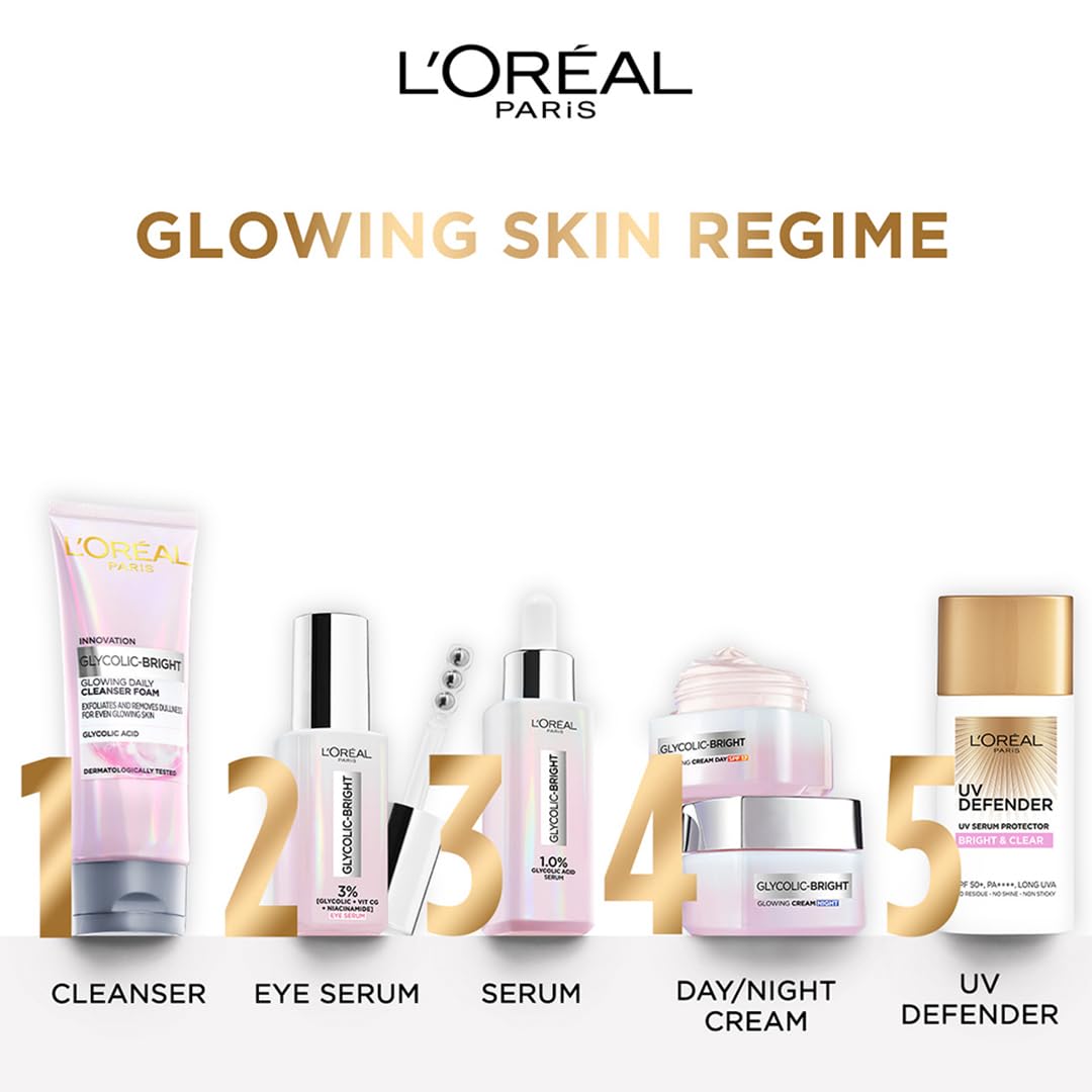 L'Oréal Paris Glycolic Bright Dark Circle Eye Serum with 3% [GLYCOLIC + VIT CG + NIACINAMIDE], 20ml – view 9