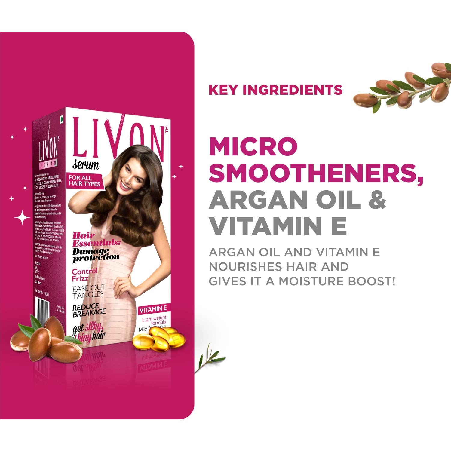 Livon Serum for Frizz-free, Smooth Hair, With Argan Oil & Vitamin E, 50 ml (Pack of 2), Transparent – view 3