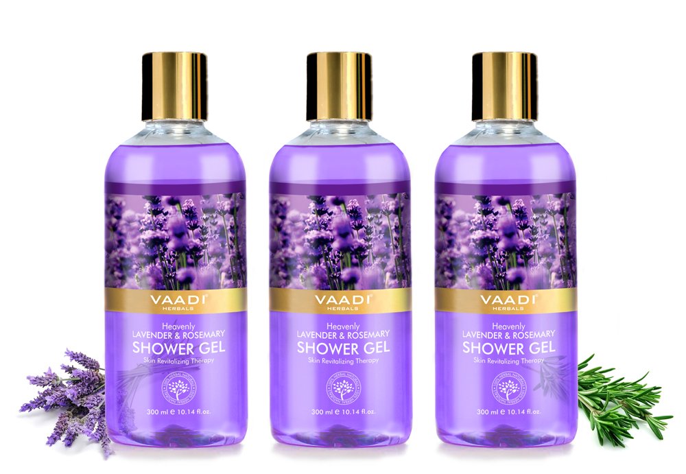 Lavender rosemary shower gel tubes from Vaadi Herbals, pack of three