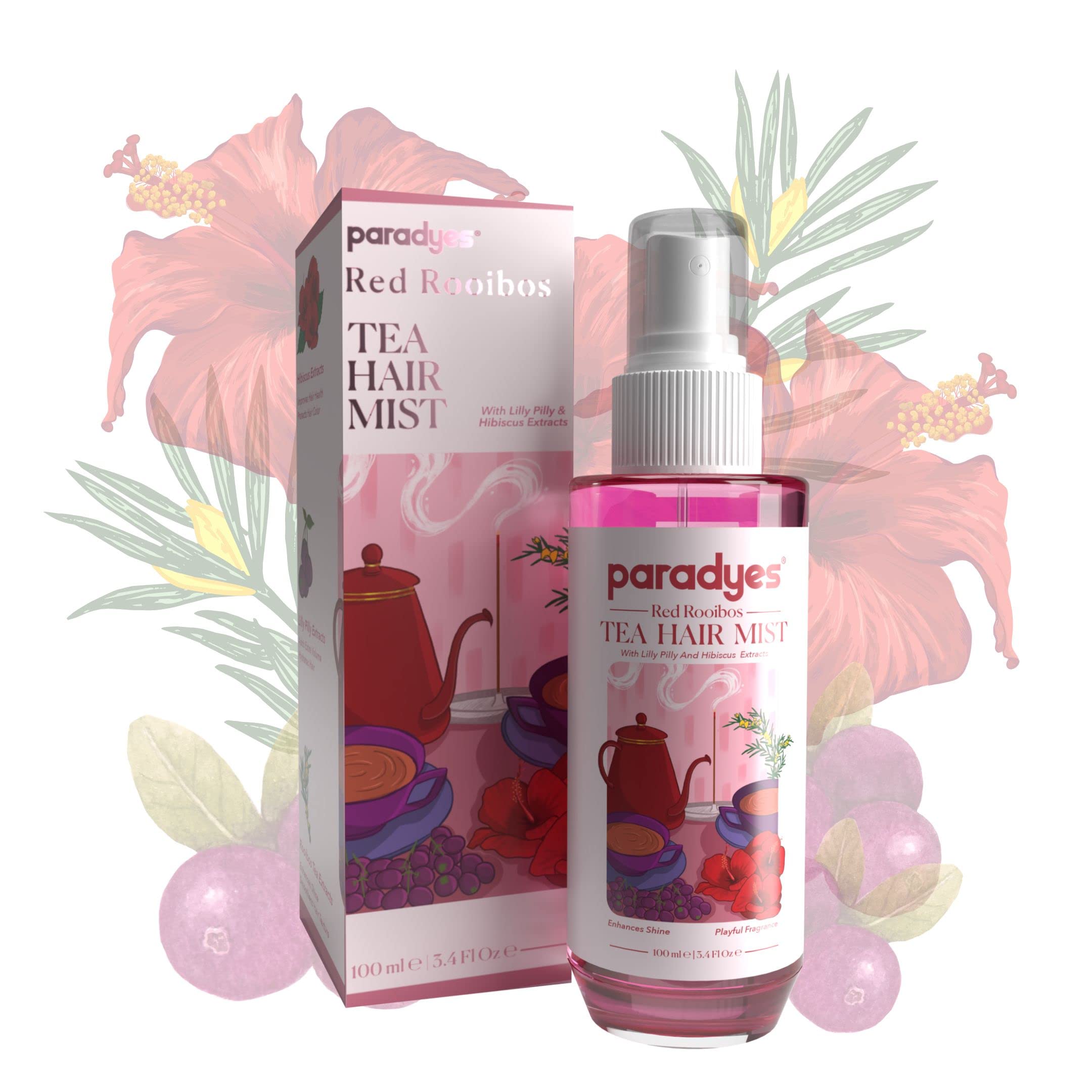 Travel-size paradyes Red Rooibos Tea hair mist aerosol bottle