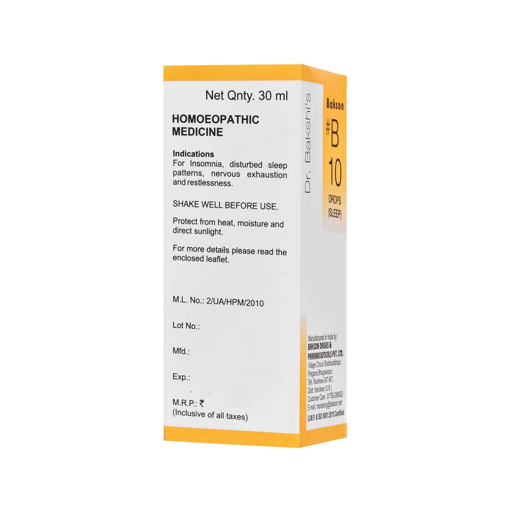 Dr. Bakshi's BAKSON'S HOMOEOPATHY# B 10 Sleep Drops (30 ml) – view 2