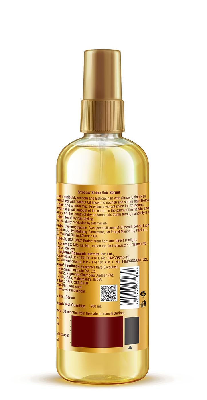 Streax Hair Serum 200ml, Hair serum for Dry & Frizzy Hair, for Women & Men, for Curly Hair, Wavy Hair, Straight Hair, Silk & Shine Vitalised with Walnut Oil – view 7