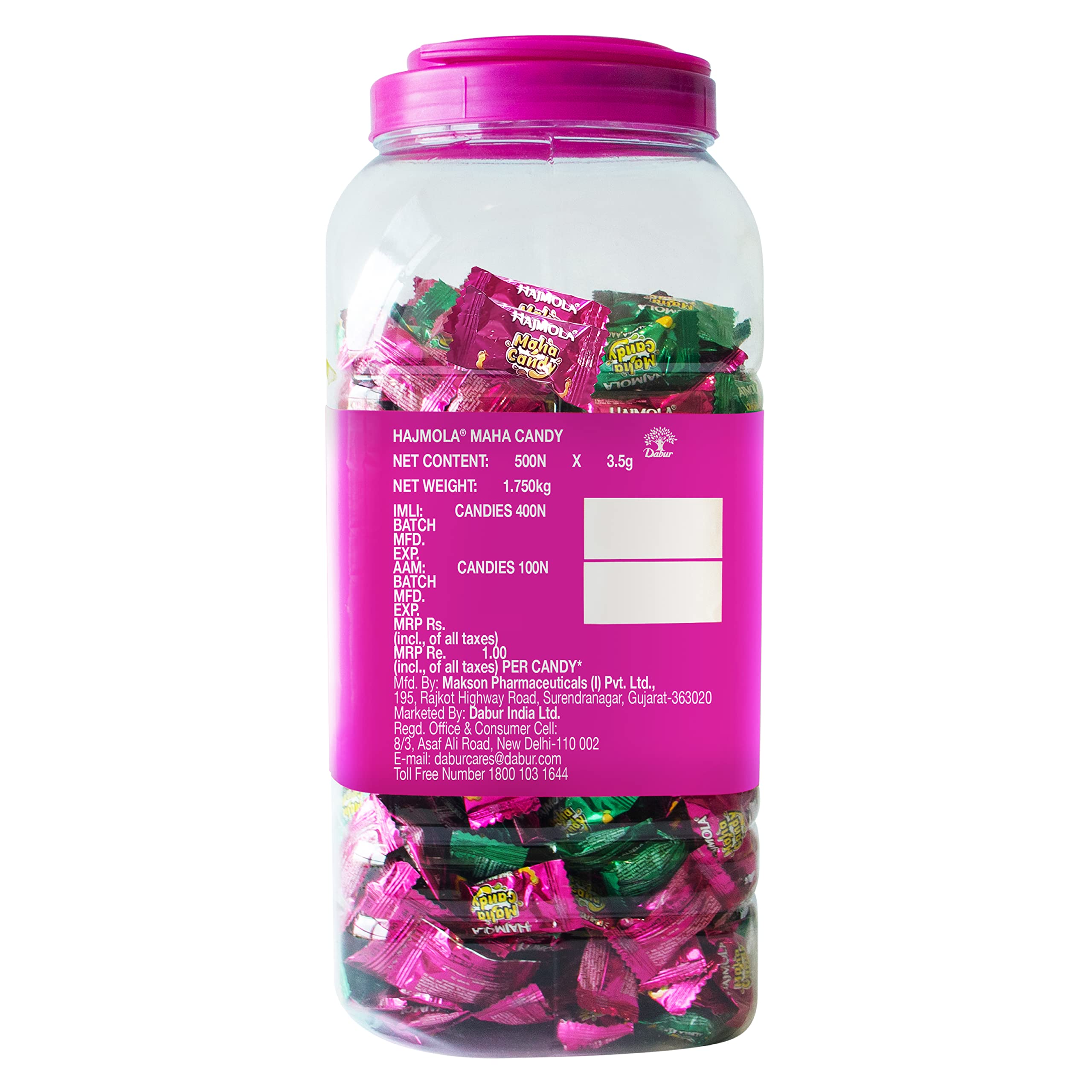 Dabur Hajmola Maha Candy Aam/Imli Jar - 500 candies ( 100 Aam + 400 Imli Candies ) Healthy, Tasty & Chatpata Improves Digestion Relief from Constipation & Gas With Best Ayurvedic Ingredients – view 7