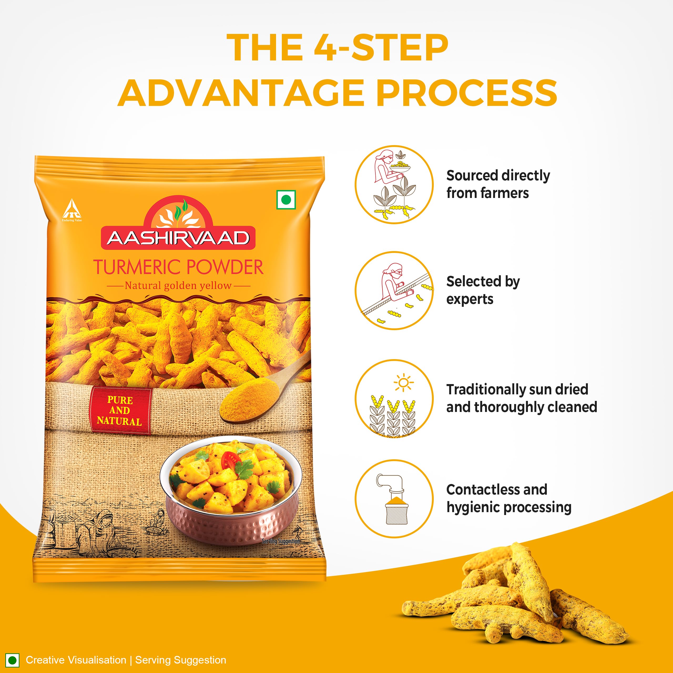 Aashirvaad Turmeric Powder, 500g, Natural Golden Turmeric Powder with No Added Flavours and Colours – view 3