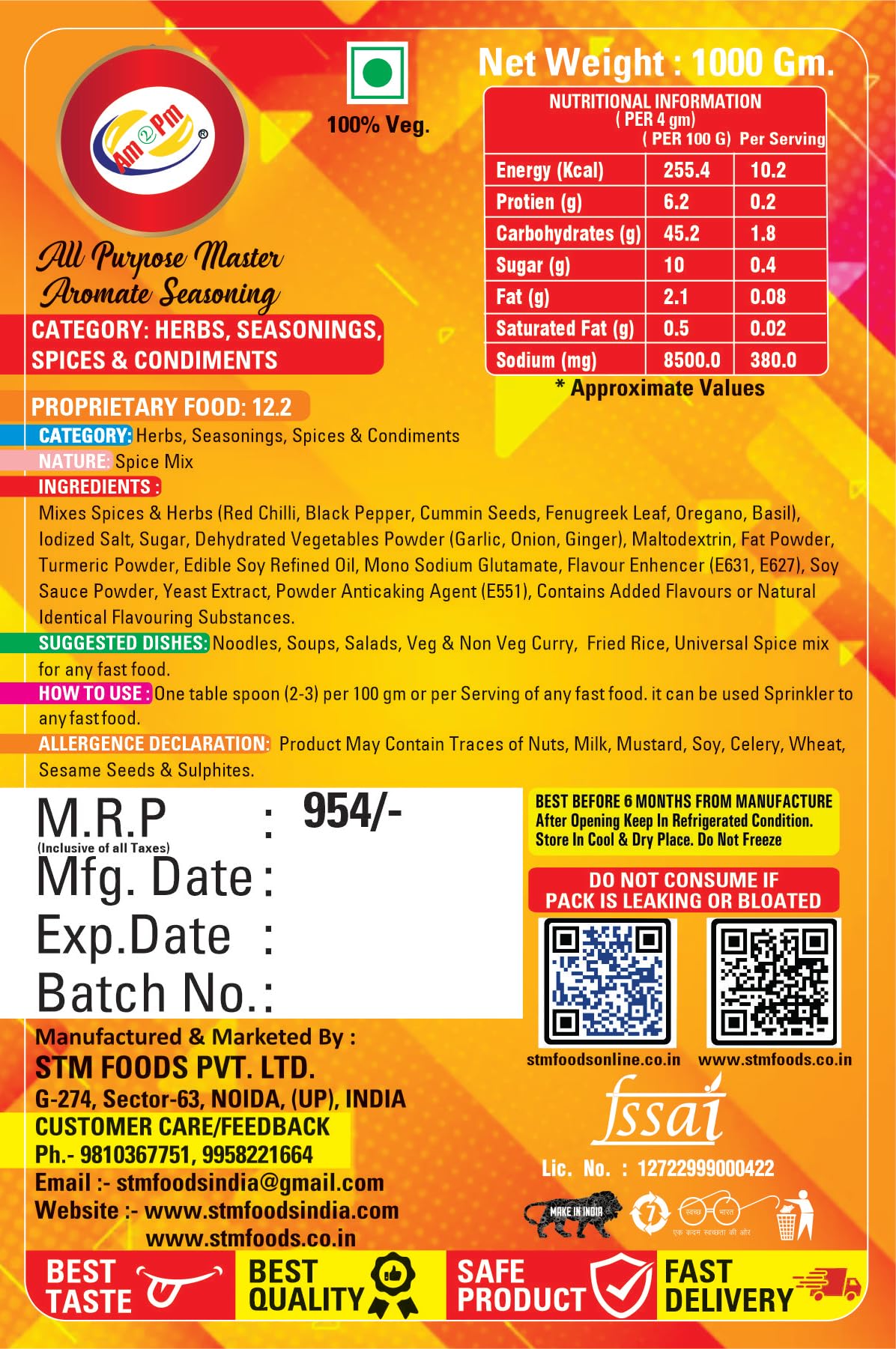 Am 2 Pm - All Purpose Master Aromate Seasoning 1kg Spices Masala Powder Mix Dry Easy To Cook & Ready To Eat Foods – view 3