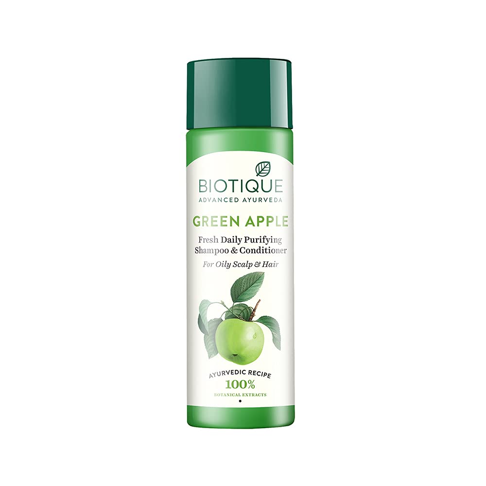 Front view of Biotique Green Apple shampoo and conditioner 120 ml bottle