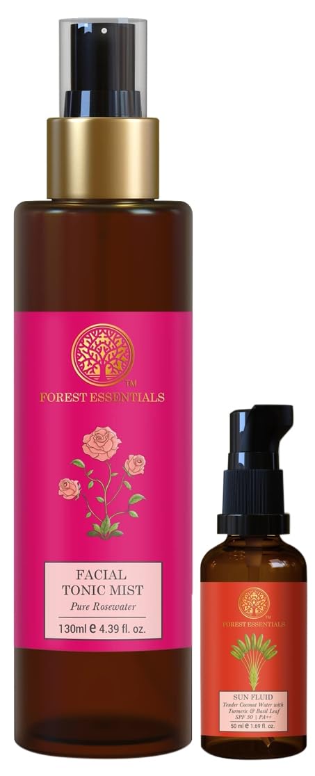 Forest Essentials mineral sunscreen spray with rosewater facial mist