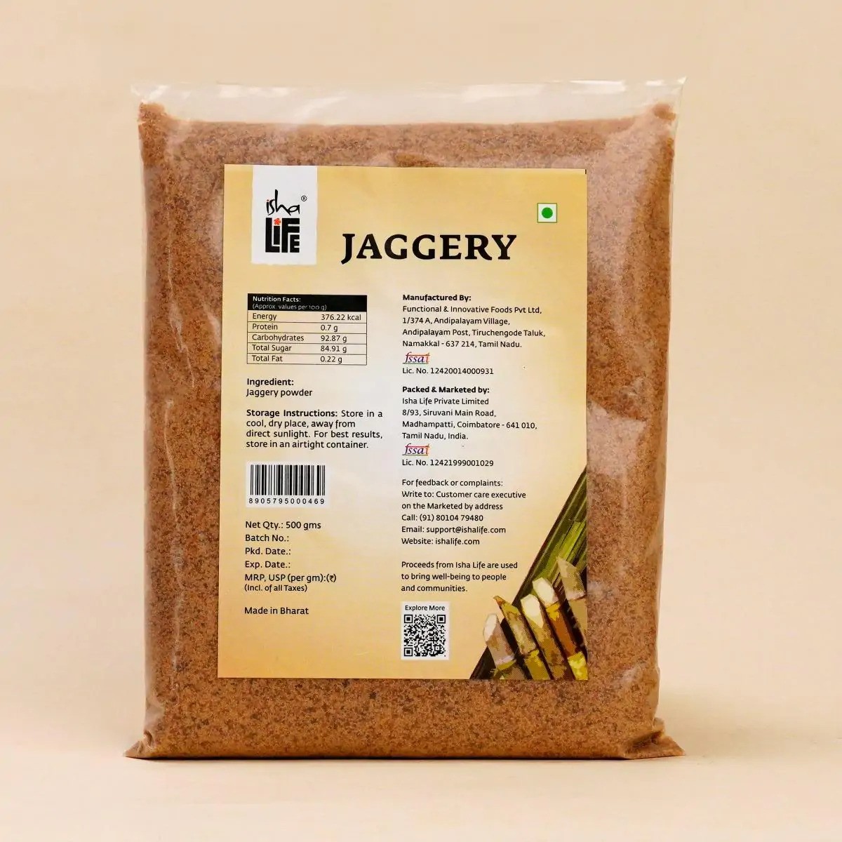 Isha Life Pure & Natural Jaggery 500gm | Healthy Sugar Alternative | Chemical-Free & Nutrient-Rich Indian Sweetener