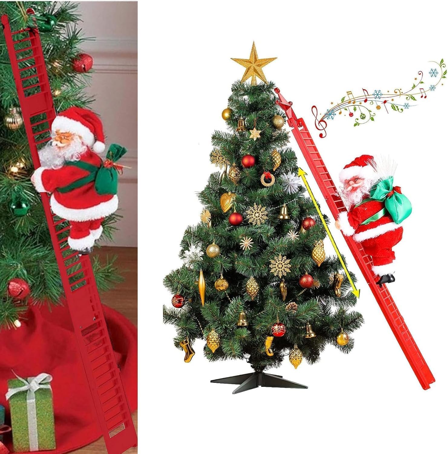 TIED RIBBONS Santa Claus on Ladder (Multi, 24 cm x 12 cm) Santa Climbing Ladder Doll Decoration Toy for Xmas Party Home Door Wall Decoration - Christmas Decorations for Home – view 2