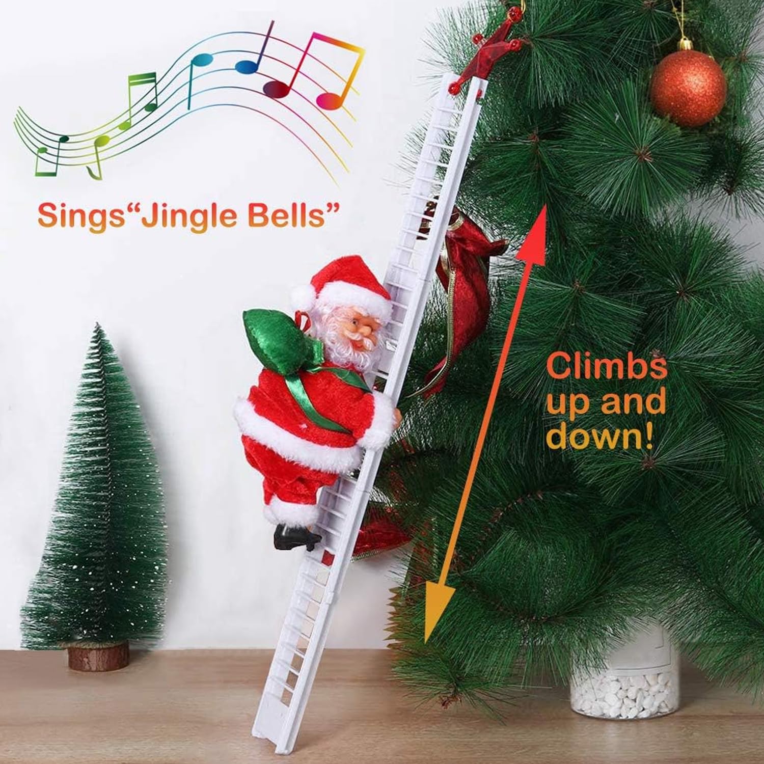 TIED RIBBONS Santa Claus on Ladder (Multi, 24 cm x 12 cm) Santa Climbing Ladder Doll Decoration Toy for Xmas Party Home Door Wall Decoration - Christmas Decorations for Home – view 3