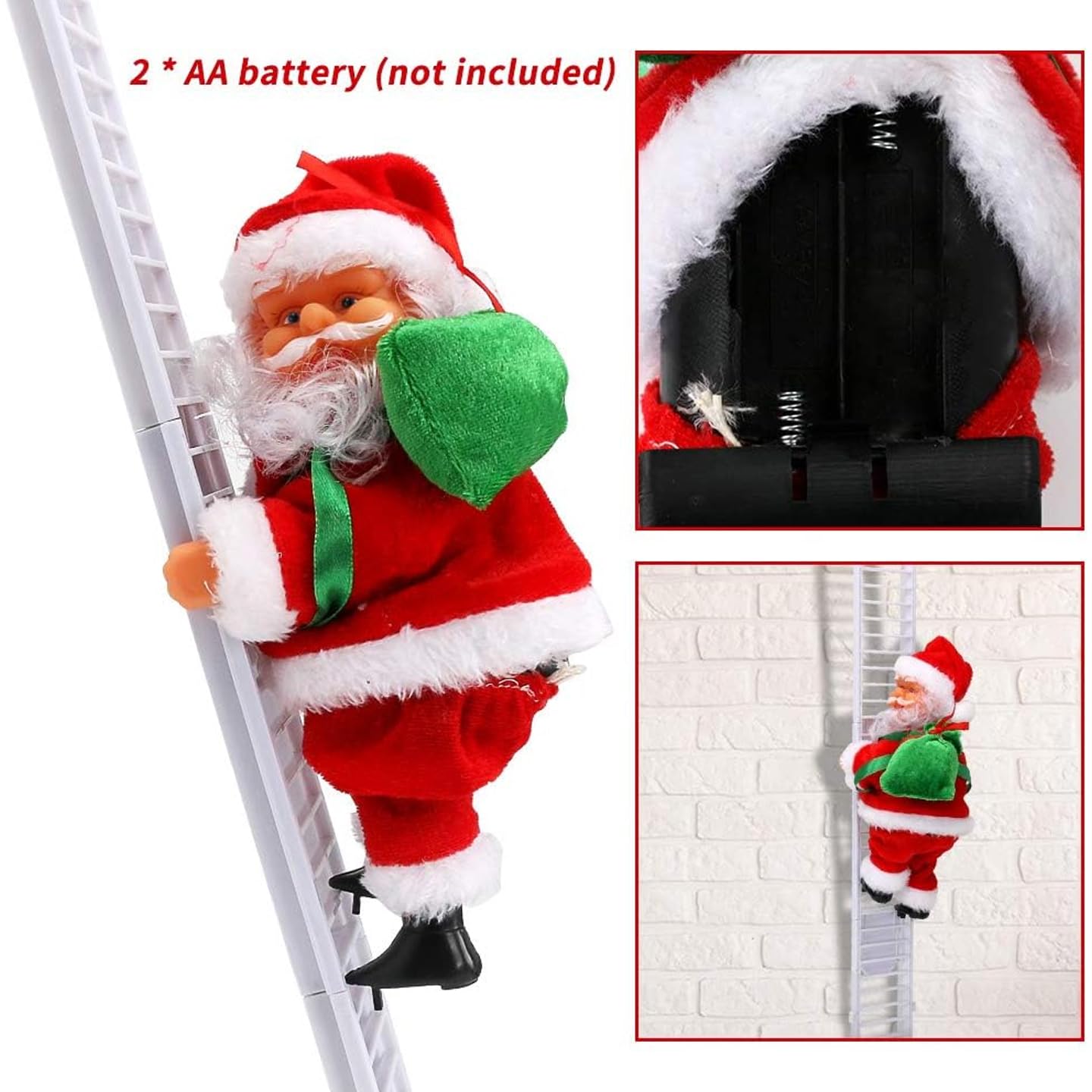 TIED RIBBONS Santa Claus on Ladder (Multi, 24 cm x 12 cm) Santa Climbing Ladder Doll Decoration Toy for Xmas Party Home Door Wall Decoration - Christmas Decorations for Home – view 5