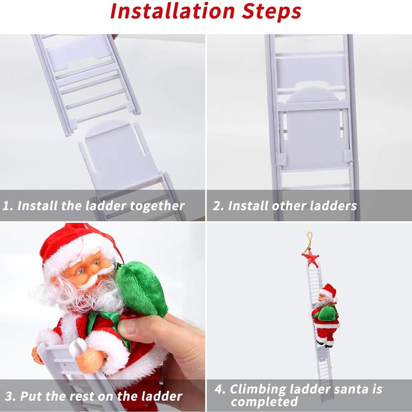 TIED RIBBONS Santa Claus on Ladder (Multi, 24 cm x 12 cm) Santa Climbing Ladder Doll Decoration Toy for Xmas Party Home Door Wall Decoration - Christmas Decorations for Home – view 6