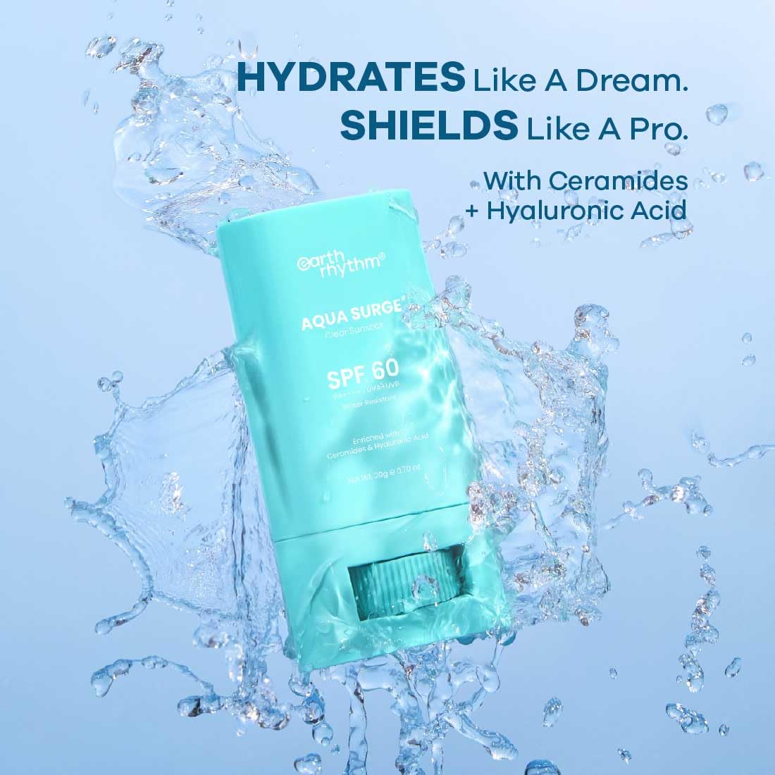 Earth Rhythm Aqua Surge Hydrating Sunstick SPF 60 PA++++. Ceramides & Hyaluronic Acid. No white Cast. No Parabens, Vegan. – view 3