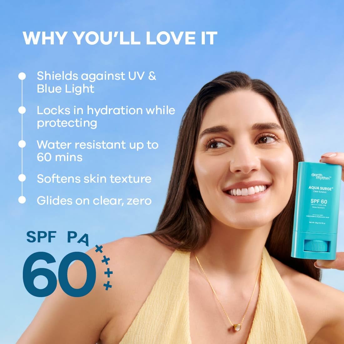 Earth Rhythm Aqua Surge Hydrating Sunstick SPF 60 PA++++. Ceramides & Hyaluronic Acid. No white Cast. No Parabens, Vegan. – view 4
