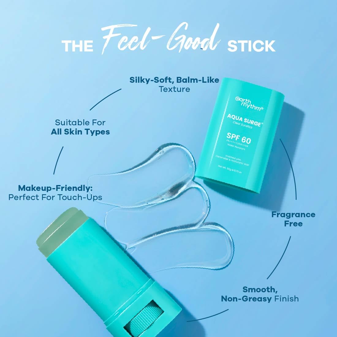 Earth Rhythm Aqua Surge Hydrating Sunstick SPF 60 PA++++. Ceramides & Hyaluronic Acid. No white Cast. No Parabens, Vegan. – view 7