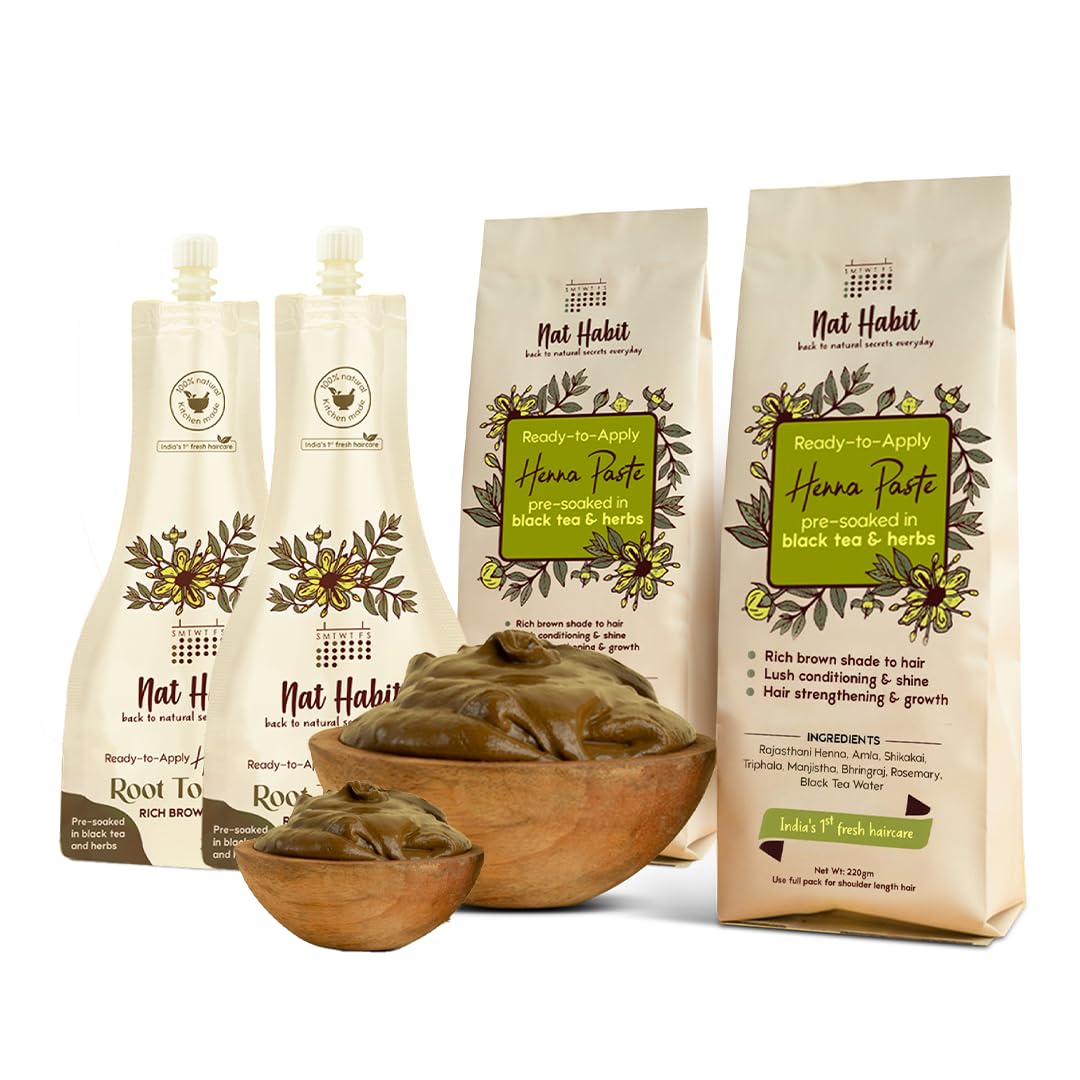 Brown henna paste combo pack for hair coloring and conditioning