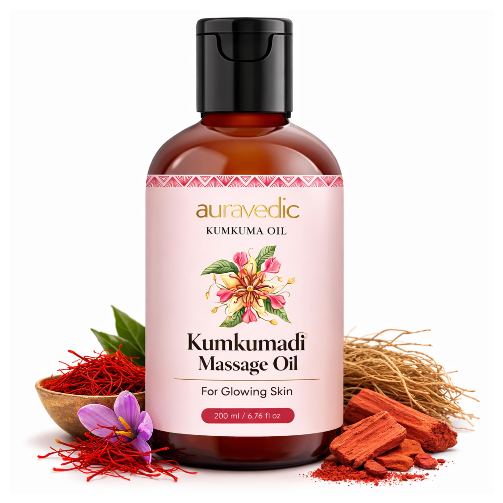 Auravedic Kumkumadi face and body oil, 200 ml bottle