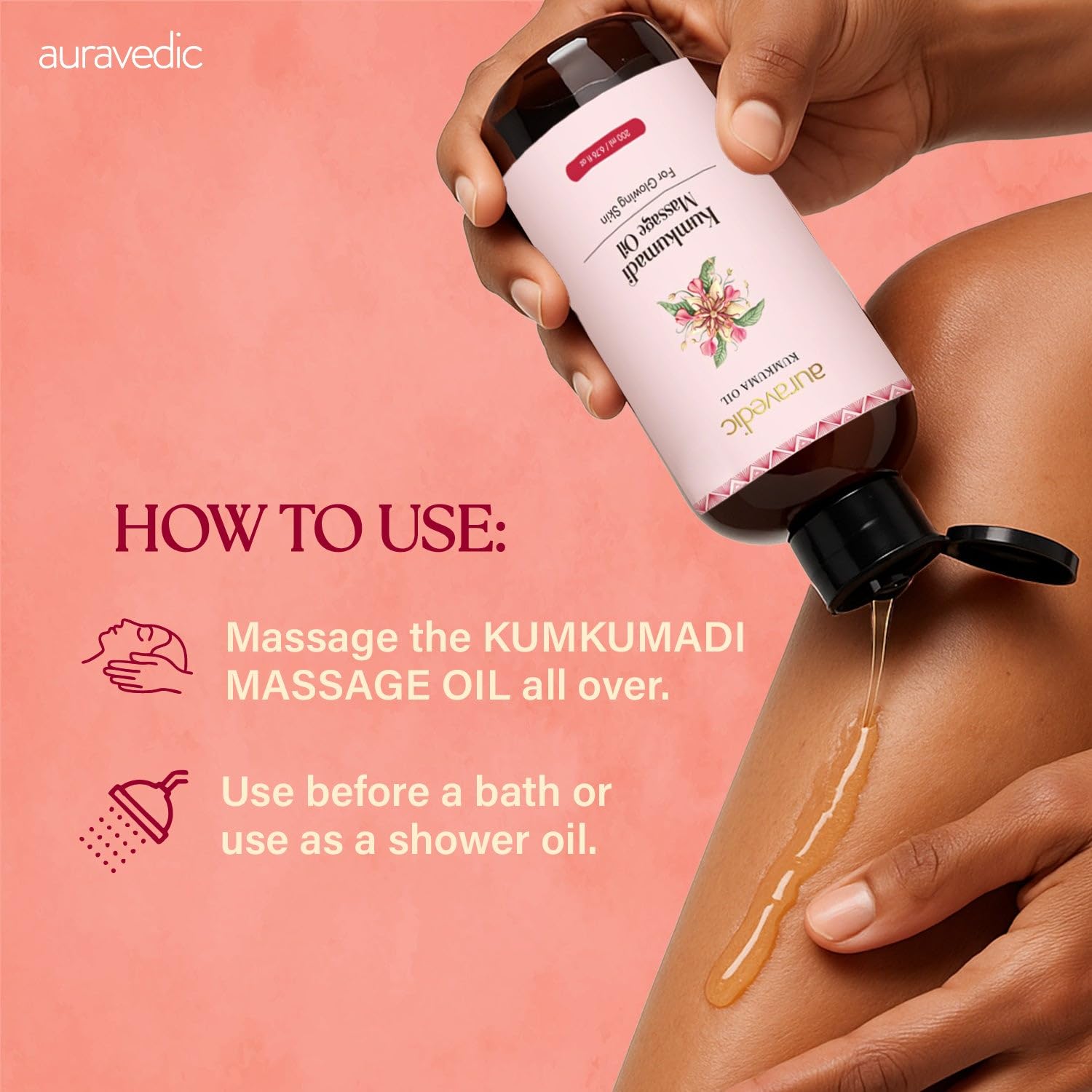 Auravedic kumkumadi Oil For Face Body Oil After Bath For Daily use 200ml Kumkumadi Tailam Body Massage For Full Body For Women Men – view 4
