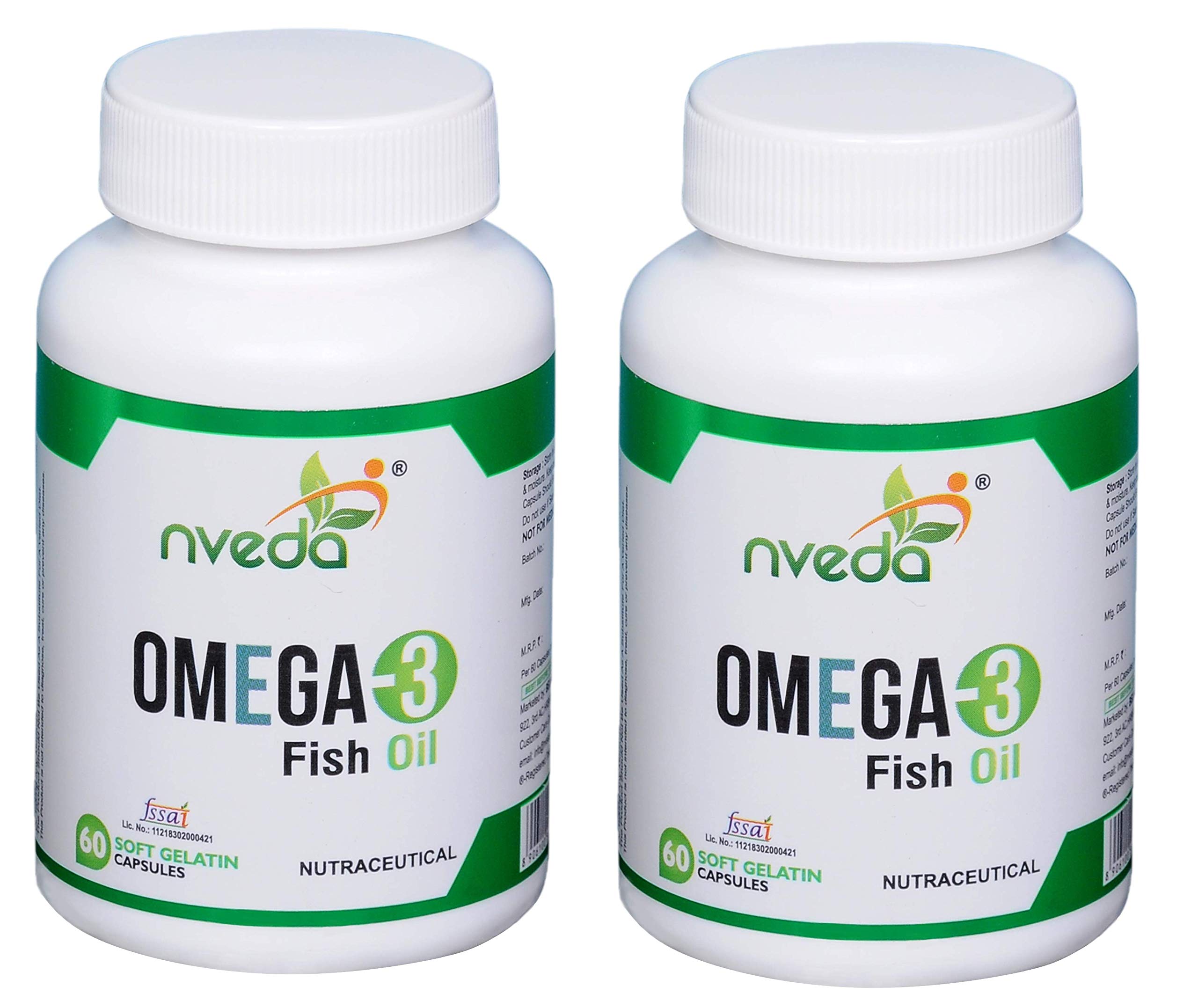 Nveda Omega 3 Fish Oil 1000mg | 180mg EPA & 120mg DHA | Heart, Brain, Eye & Joint Support Supplement for Men & Women | 120 Capsules (Pack of 2)