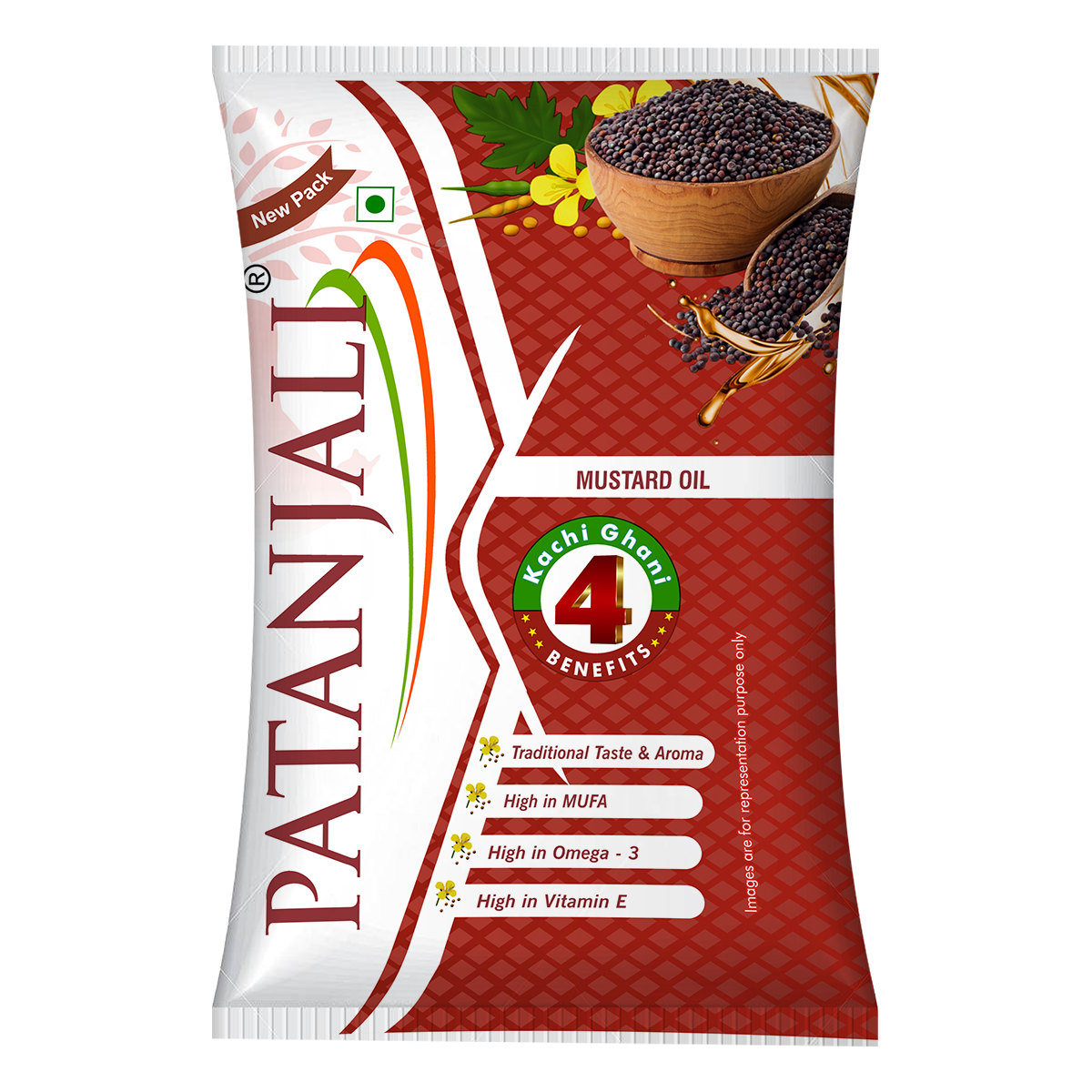 Patanjali pure kachi ghani mustard oil bottle front view