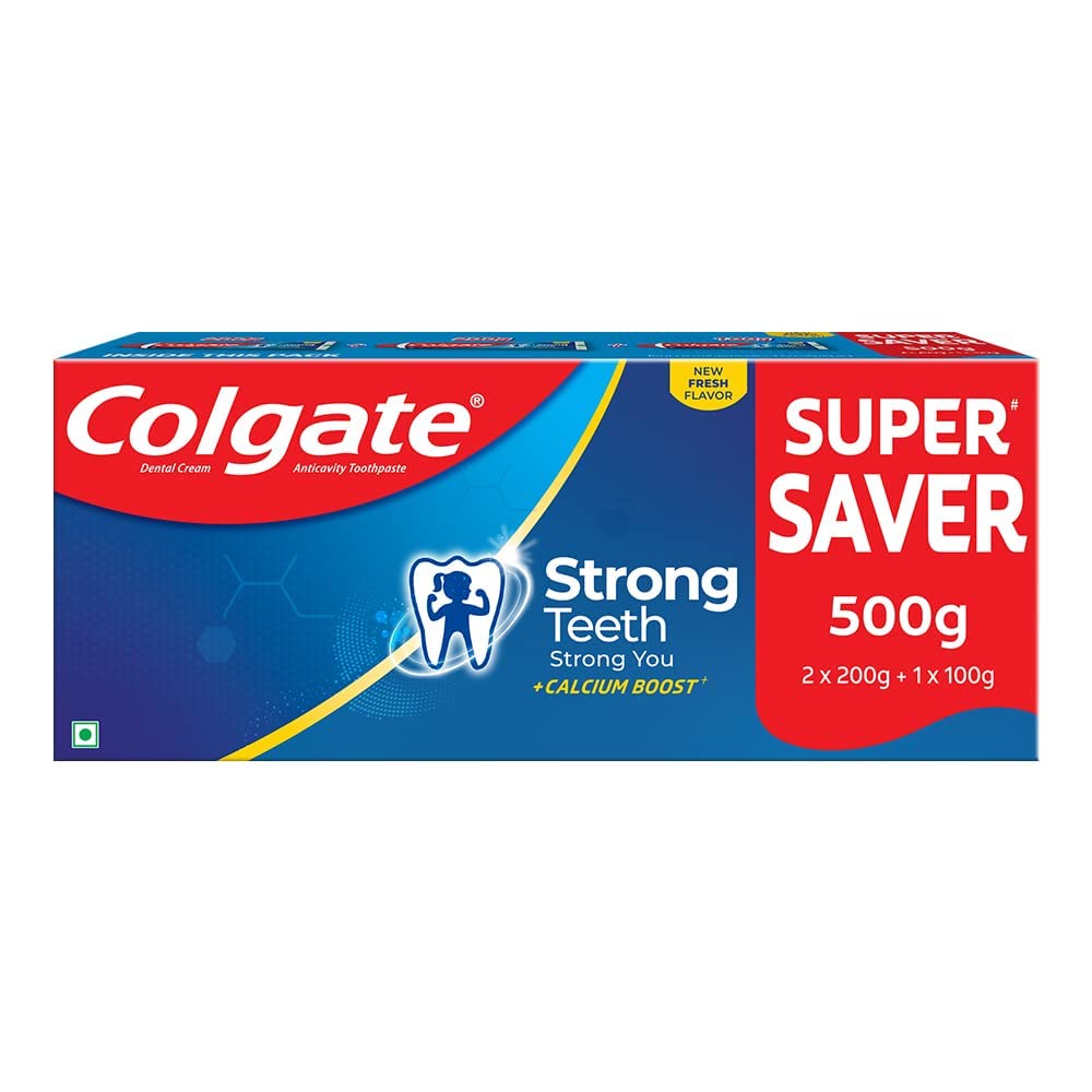 SSI Collgate Strong Teeth 500g (200g x 2 + 100g, Pack of 3) Cavity Protection Toothpaste, Colgate Toothpaste with Calcium Boost, Saver Pack, India's No.1 Toothpaste – view 1