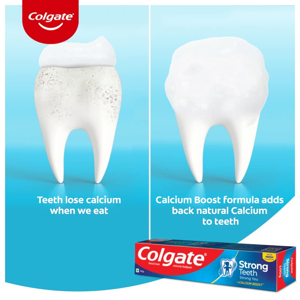 SSI Collgate Strong Teeth 500g (200g x 2 + 100g, Pack of 3) Cavity Protection Toothpaste, Colgate Toothpaste with Calcium Boost, Saver Pack, India's No.1 Toothpaste – view 6