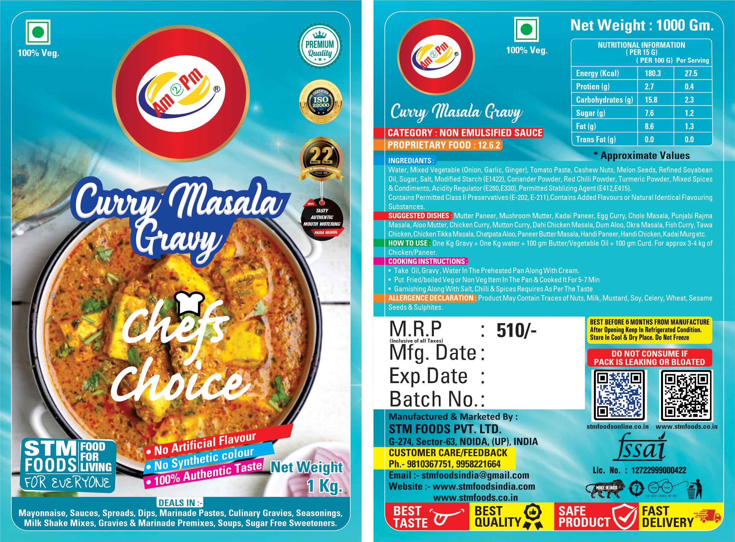 Am 2 Pm - Curry Masala Gravy Ready To Cook Paste Masala Gravy Mix Made with Authentic Spices Ready in 5 Min -1kg – view 6