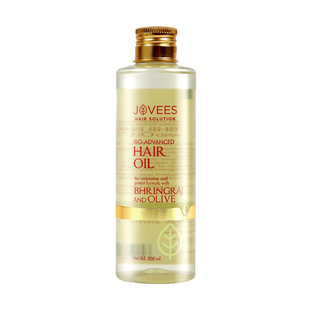 Jovees hair oil bottle with bhringraj, olive and jojoba oils