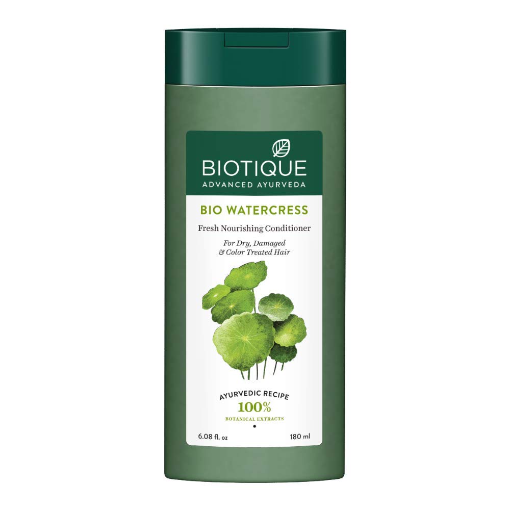 Front view of Biotique watercress nourishing conditioner bottle 180 ml
