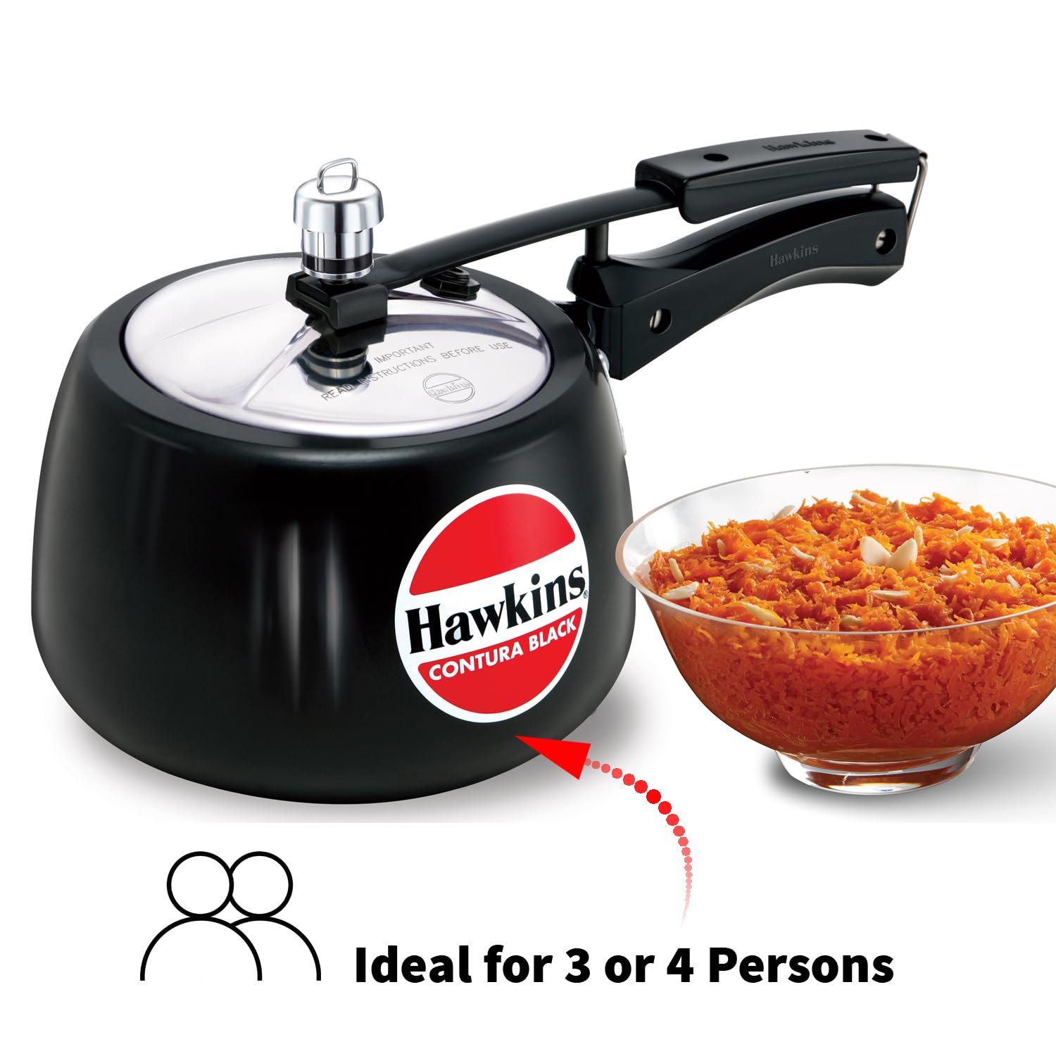 Hawkins 3 Litre Contura Black Pressure Cooker, Hard Anodised Inner Lid Cooker, Handi Cooker, Black (CB30) – view 2