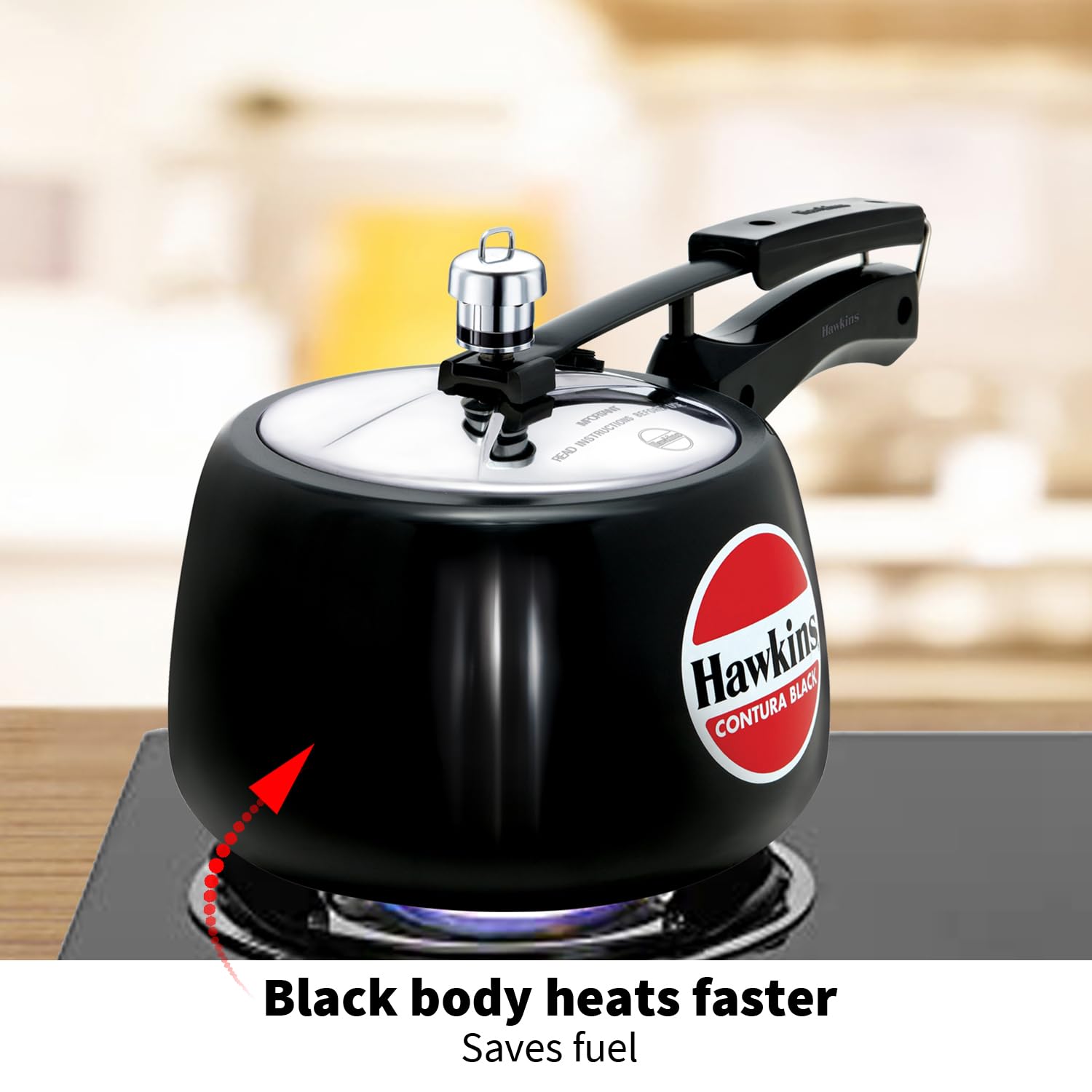 Hawkins 3 Litre Contura Black Pressure Cooker, Hard Anodised Inner Lid Cooker, Handi Cooker, Black (CB30) – view 4