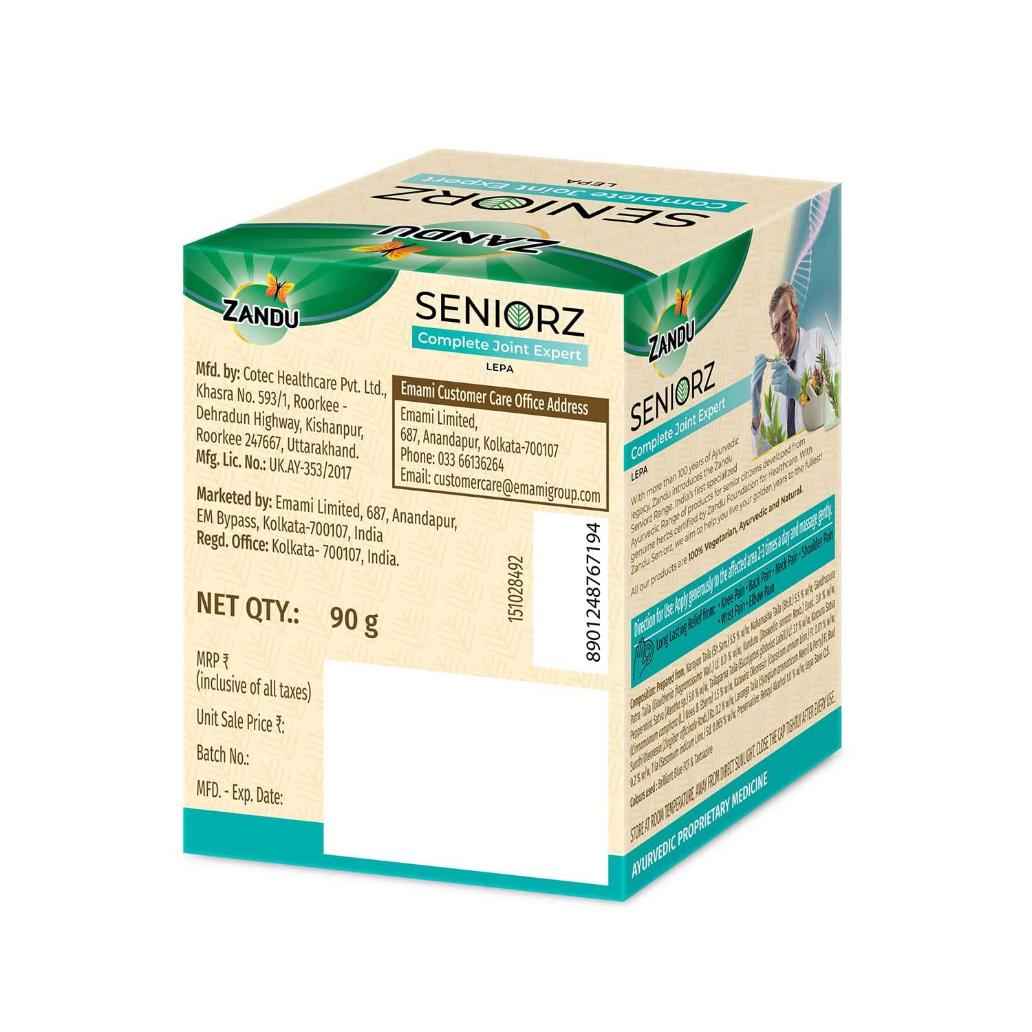 Zandu Seniorz Complete Joint Expert Lepa, 90g, Helps reduce muscular & joint pain, Increase Joint Flexibility & Reduce Joint Stiffness, 100% Ayurvedic & Natural Balm – view 2