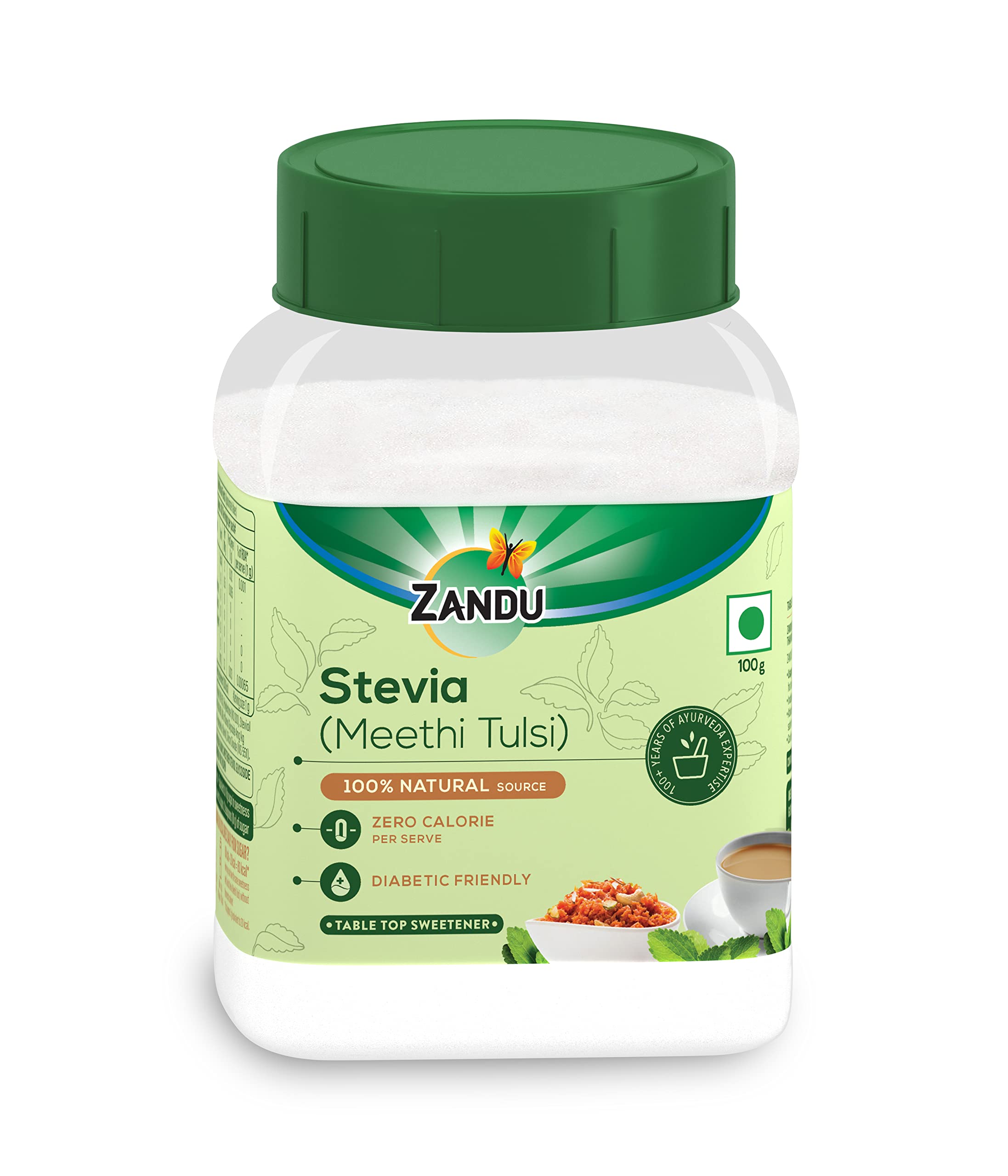 Front view of Zandu Stevia Meethi Tulsi Powder jar