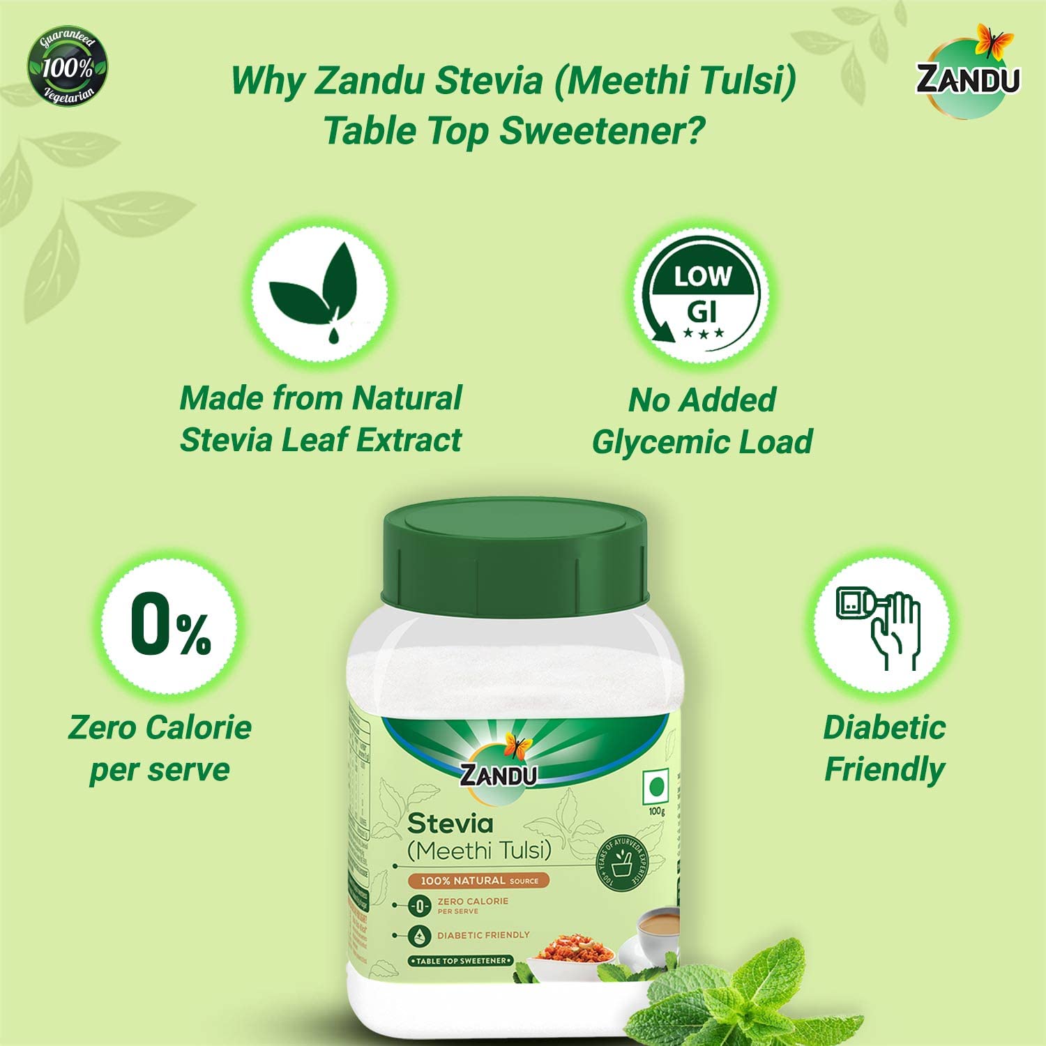 Zandu Stevia Meethi Tulsi Powder- A Healthier Substitute for Sugar – view 3