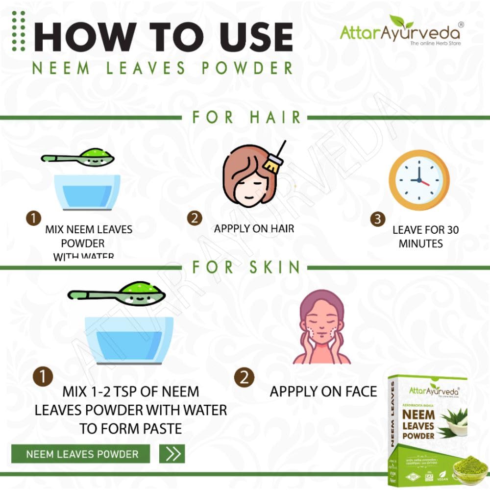 Attar Ayurveda Neem powder for Face, Skin and Hair (200 grams) – view 5