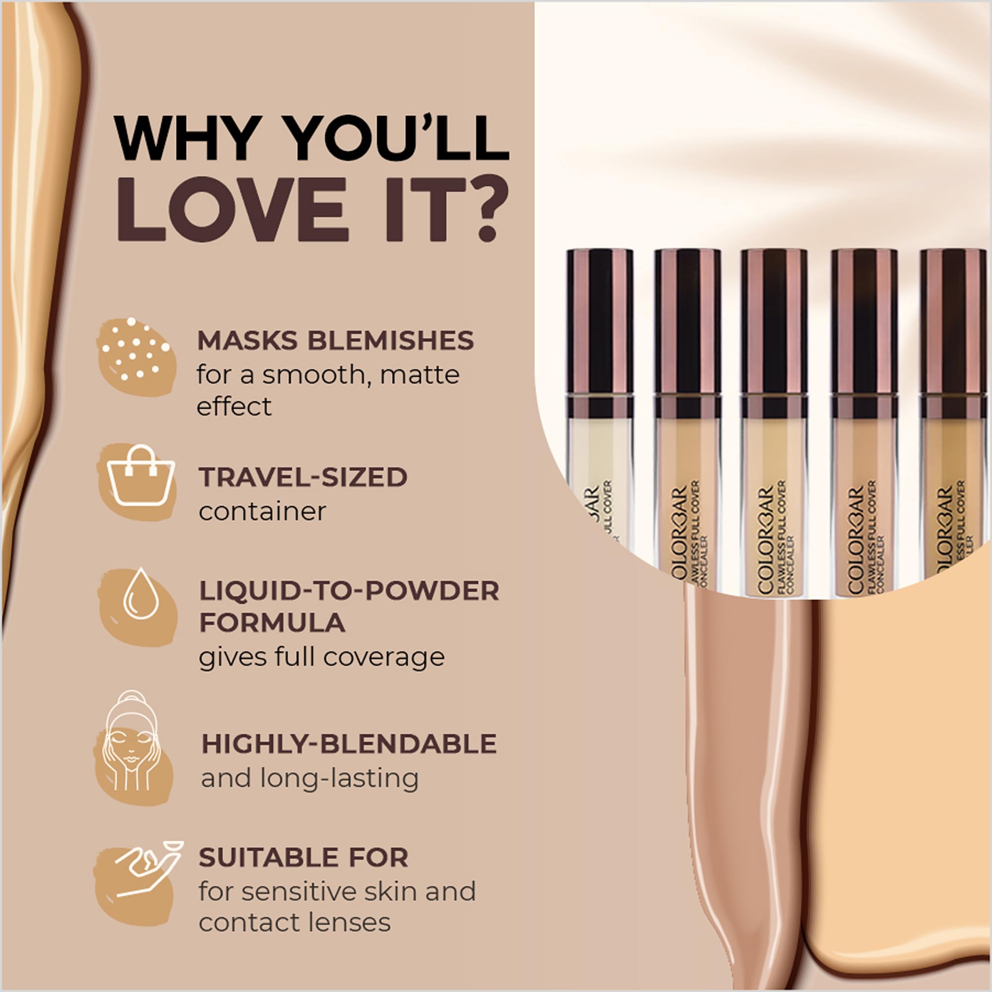 Colorbar Flawless Matte Finish Full Cover Liquid Concealer (Chiffon, 6 ml) – view 2