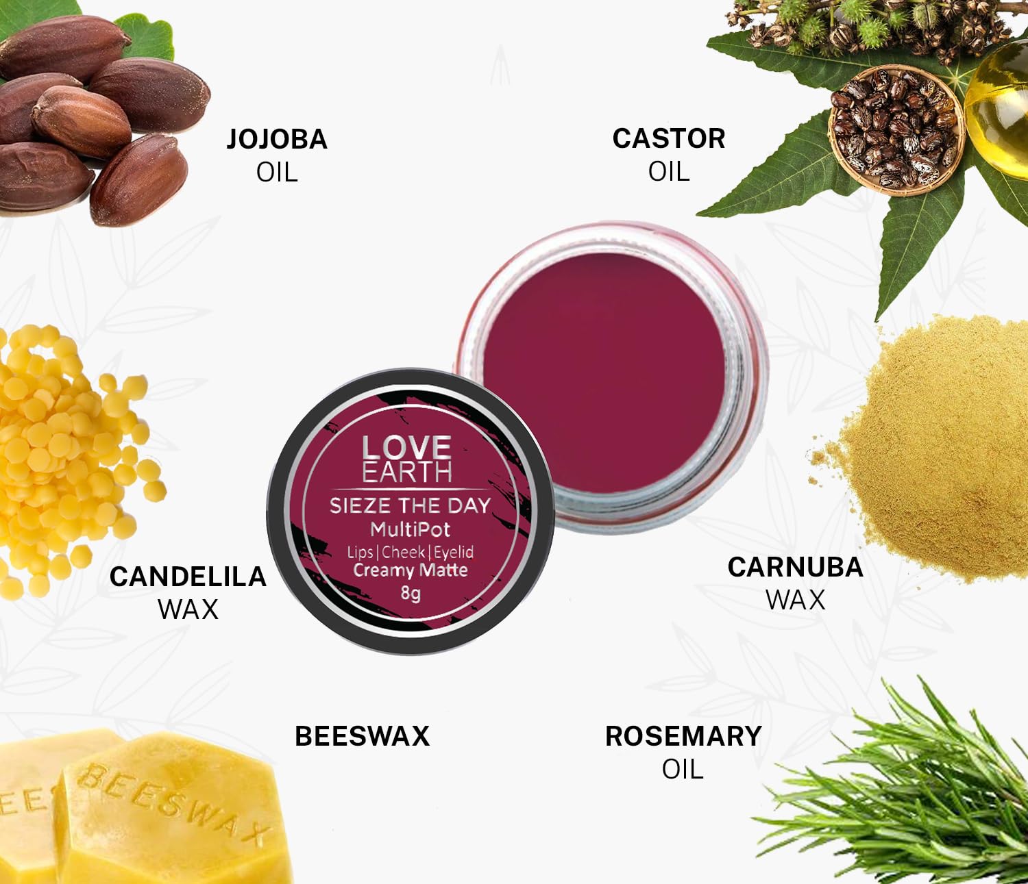 Love Earth Lip Tint & Cheek Tint Multipot-Seize The Day With Richness Of Essential Oils And Vitamin E For Lips, Eyelids & Cheeks, Matte Finish - Raspberry Pink – view 4