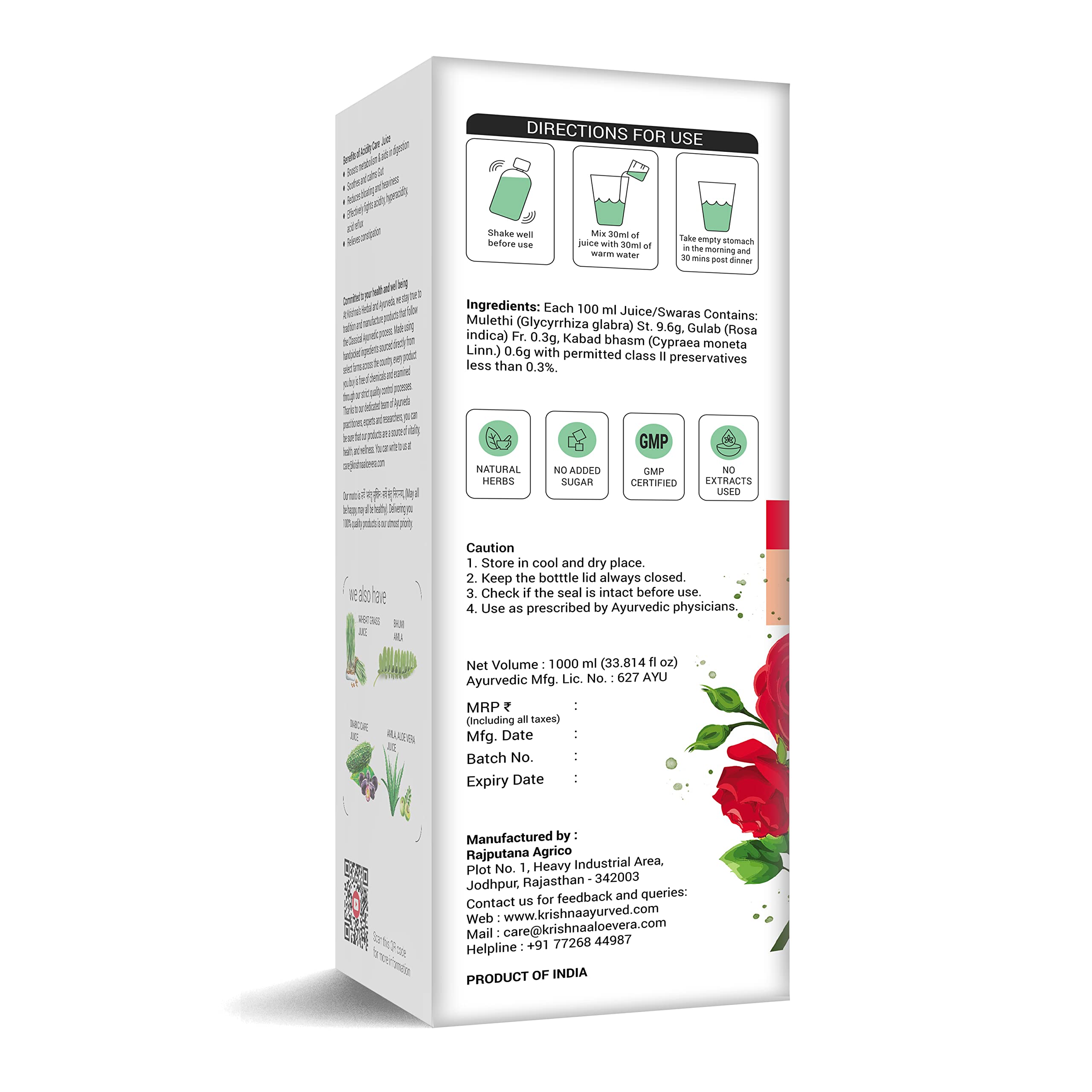 KRISHNA'S HERBAL & AYURVEDA Acidity Care Juice -1000 Ml(Pack Of 1) Provides Relief From Acidity & Bloating – view 8