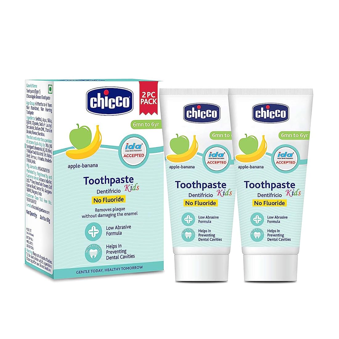 Chicco Toothpaste for Kids, Best for Baby (6m-6y), Apple-Banana Flavour, 50g (Pack of 2) – view 2