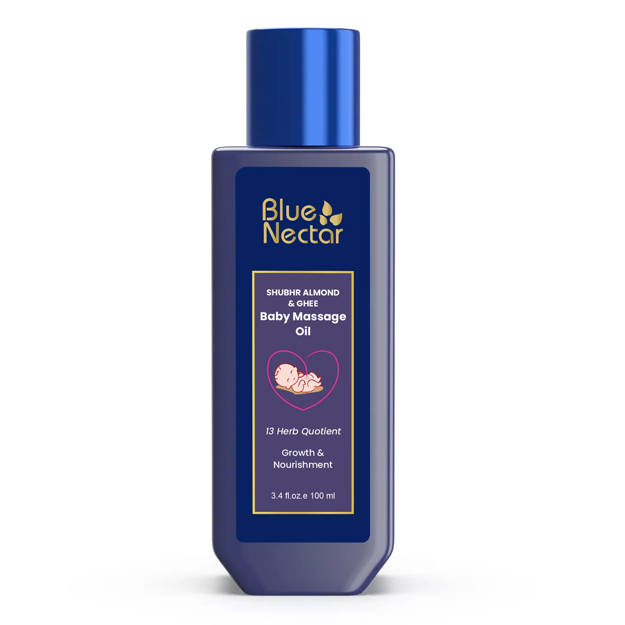Blue Nectar Ayurvedic Baby Oil with Organic Ghee, 100% Natural Baby Massage Oil With Coconut Oil & Olive Oil | Dermatogically Tested (13 Herbs, 100ml)