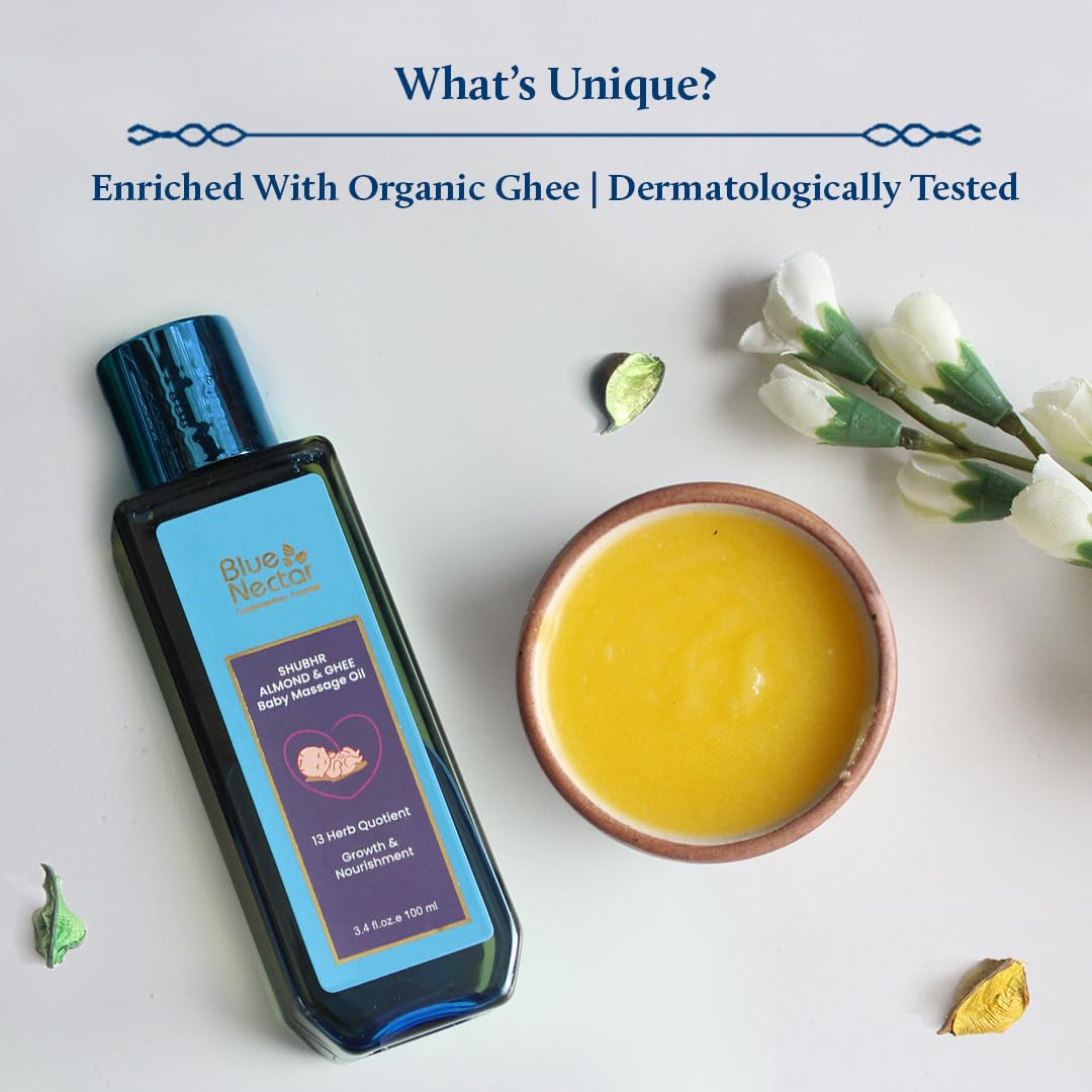 Blue Nectar Ayurvedic Baby Oil with Organic Ghee, 100% Natural Baby Massage Oil With Coconut Oil & Olive Oil – view 3