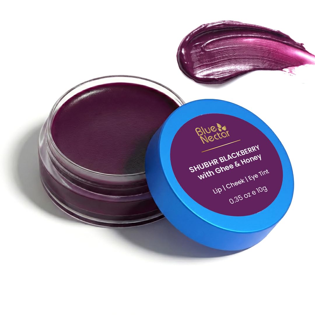 Blue Nectar Lip Tint Stain for Luscious Tinted Lips | Natural Blackberry Lip Moisturizer for Dry Skin | Organic Lip, Cheek & Eye Tint (10g)