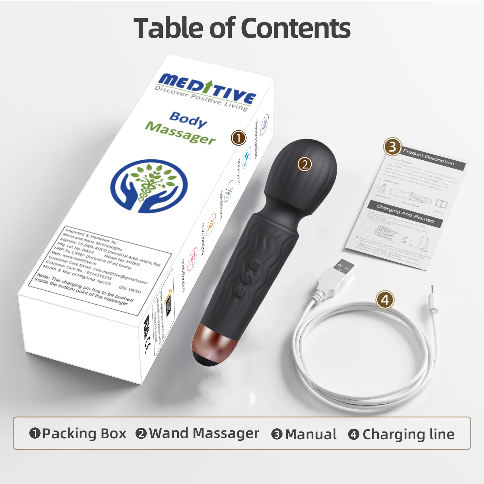 Meditive Body Massager for Full Body Pain Relief, Deep Tissue Massage Machine with Multiple Modes & Adjustable Speeds (Black) – view 2