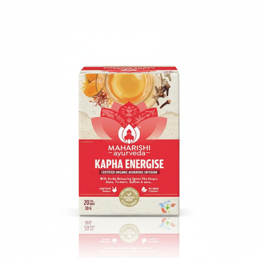 Maharishi Ayurveda Organic Certified Kapha Energise Herbal Tea | With Ginger, Clove, Cardamom, Turmeric & Saffron | Supports Agni, Energy & Kapha Balance | 20 Tea Bags (30g)